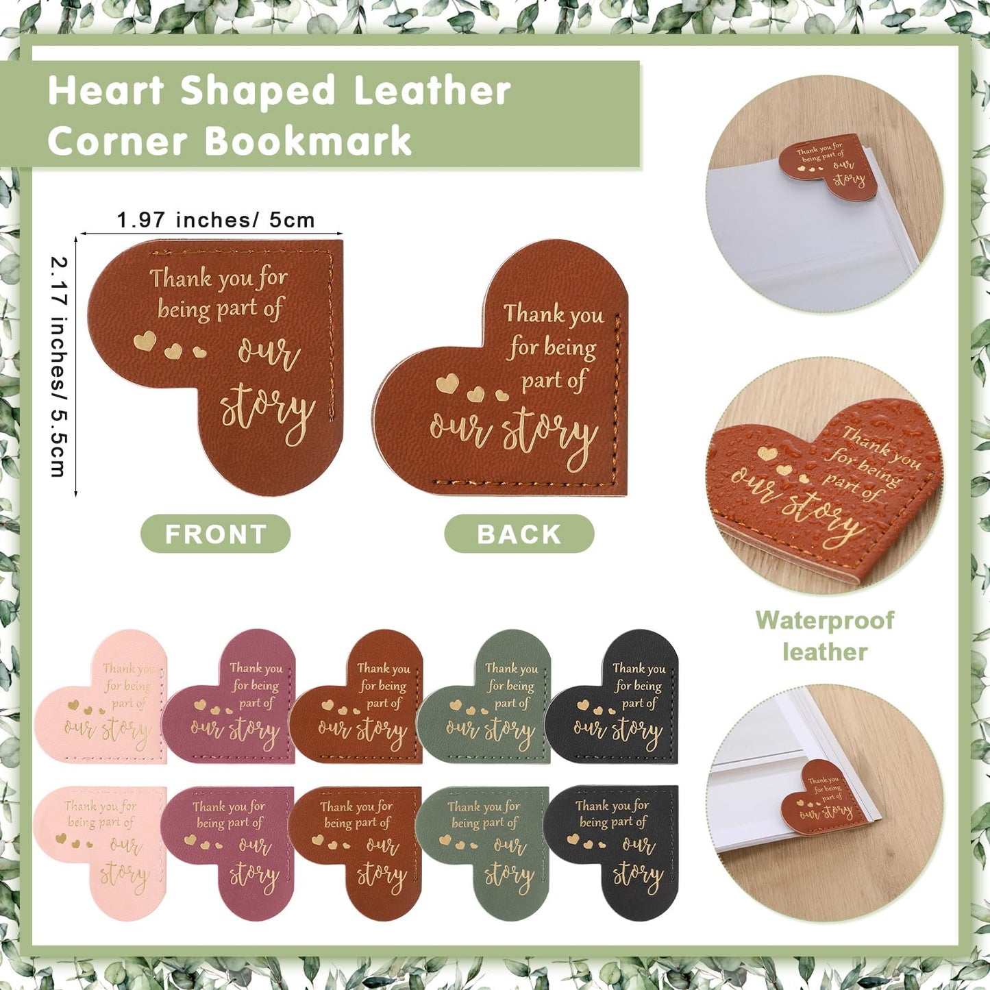 Sinload 100 Sets Wedding Favors for Guests Bulk Include PU Leather Corner Bookmarks Heart Book Marks Thank You Cards Gift Bags Wedding Souvenirs for Guest Bridal Shower Favors Reading Lover Gifts