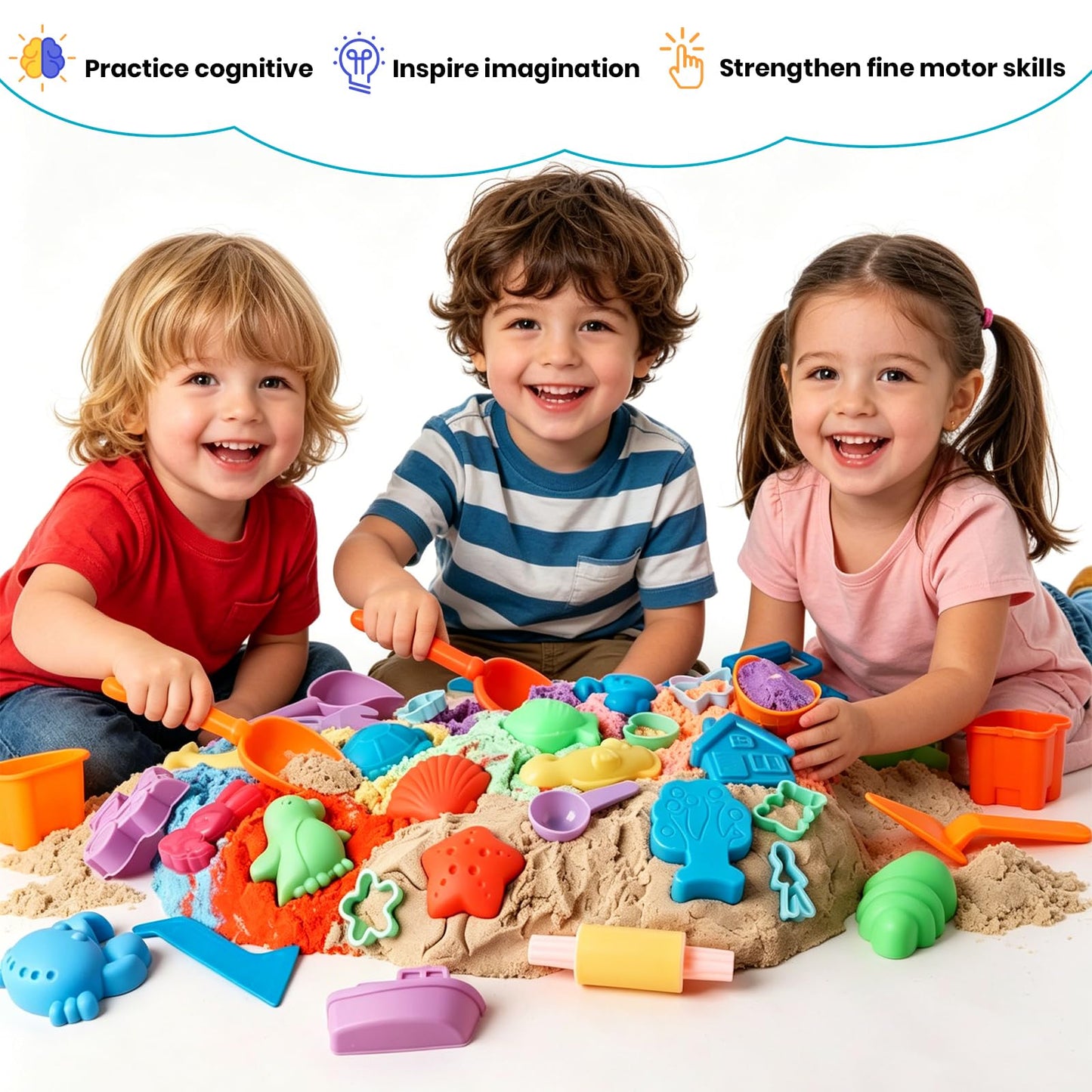 FURWEY 17.6lbs Play Sand, Mixed Packaging of 8-Color Sensory Sand with 22 Molds, Suitable for Children to Shaping, Squeezing and Sculpting