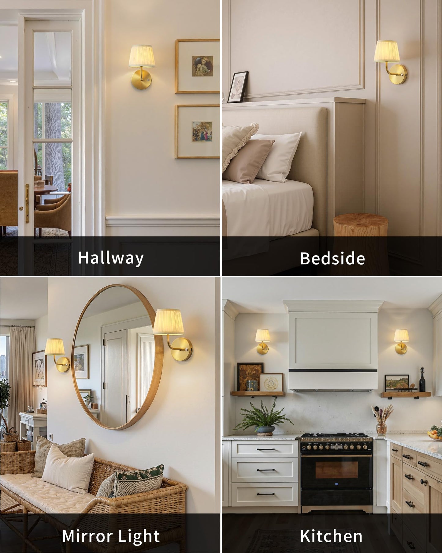 PUSU LED Cordless Gold H9.6 inch Small Wall Sconces Set of 2, Rechargeable 5200mAh Battery Operated Fabric Wall Lamp with Remote, Lighting for Living Room, Bedroom, Hallway, Bathroom, Stairs, Kitchen