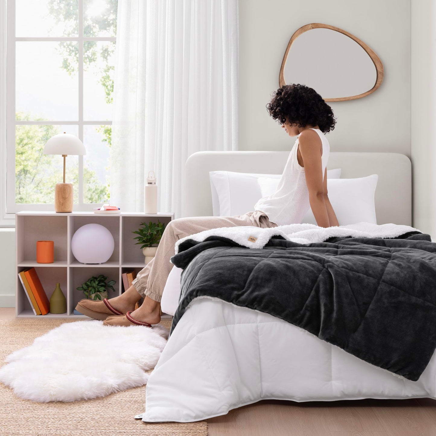 UGG Nita Throw Blanket for Bed, Soft Reversible Plush Throw for Couch and Living Room, Cozy Fluffy Blanket, Washable Bedding, Home Decor, 50-inch x 70-inch, Charcoal Grey