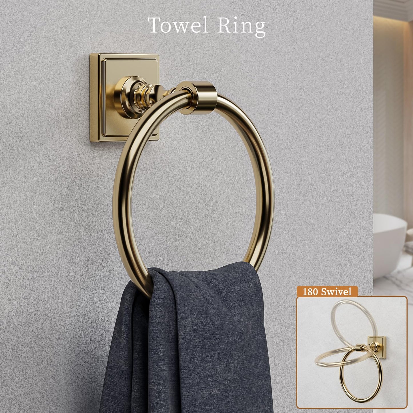 VEHCIL Champagne Gold Bathroom Towel Bar Set, 5 Piece Bathroom Hardware Accessory Set, SUS304 Stainless Steel 24" Towel Rack Holder Set for Bathroom, Wall Mounted