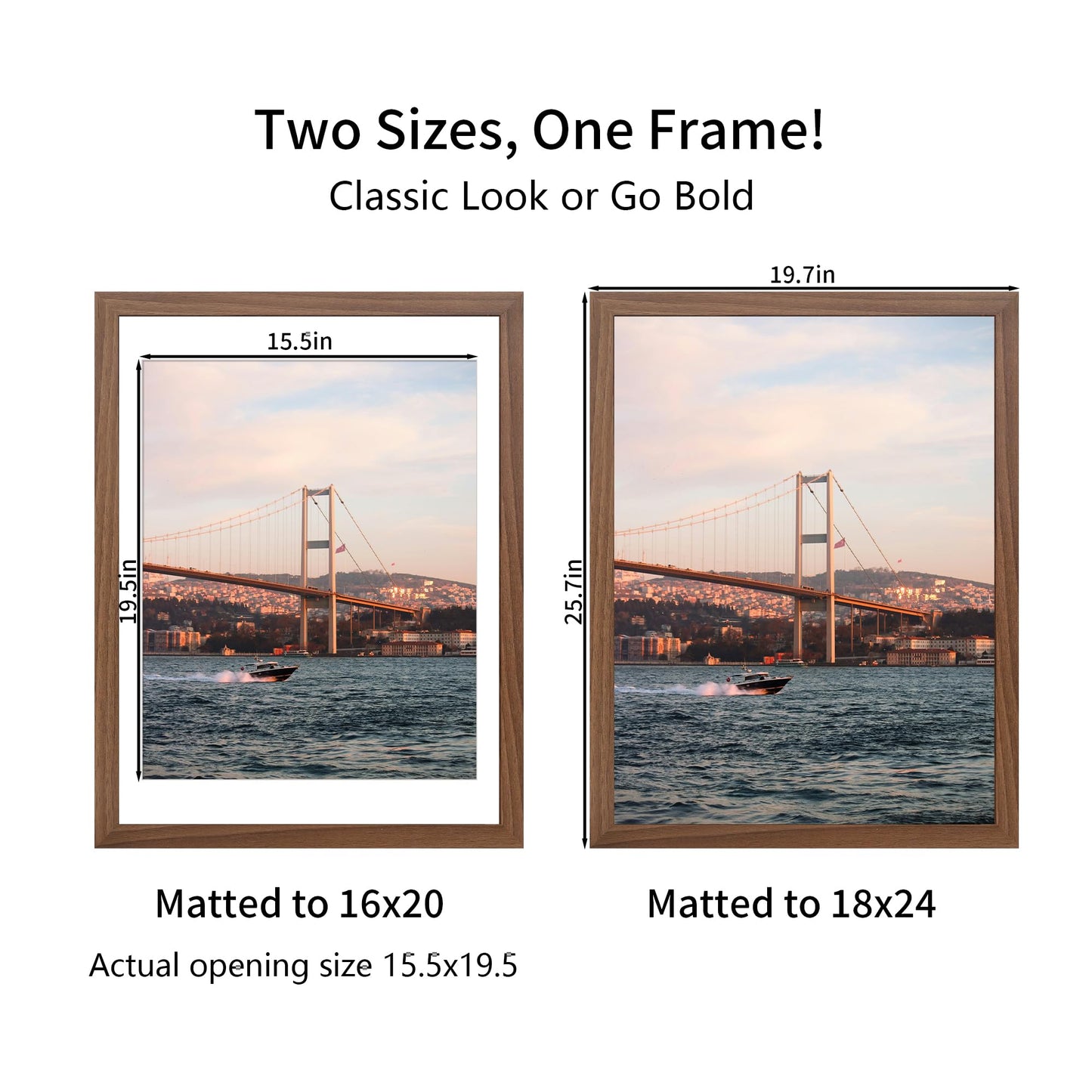 YESKAY 18x24 Picture Frame Brown Set of 3, Display Pictures 16x20 with Mat or 18 x 24 Without Mat, Poster Frames 18x24 for Wall Hanging Horizontal and Vertical