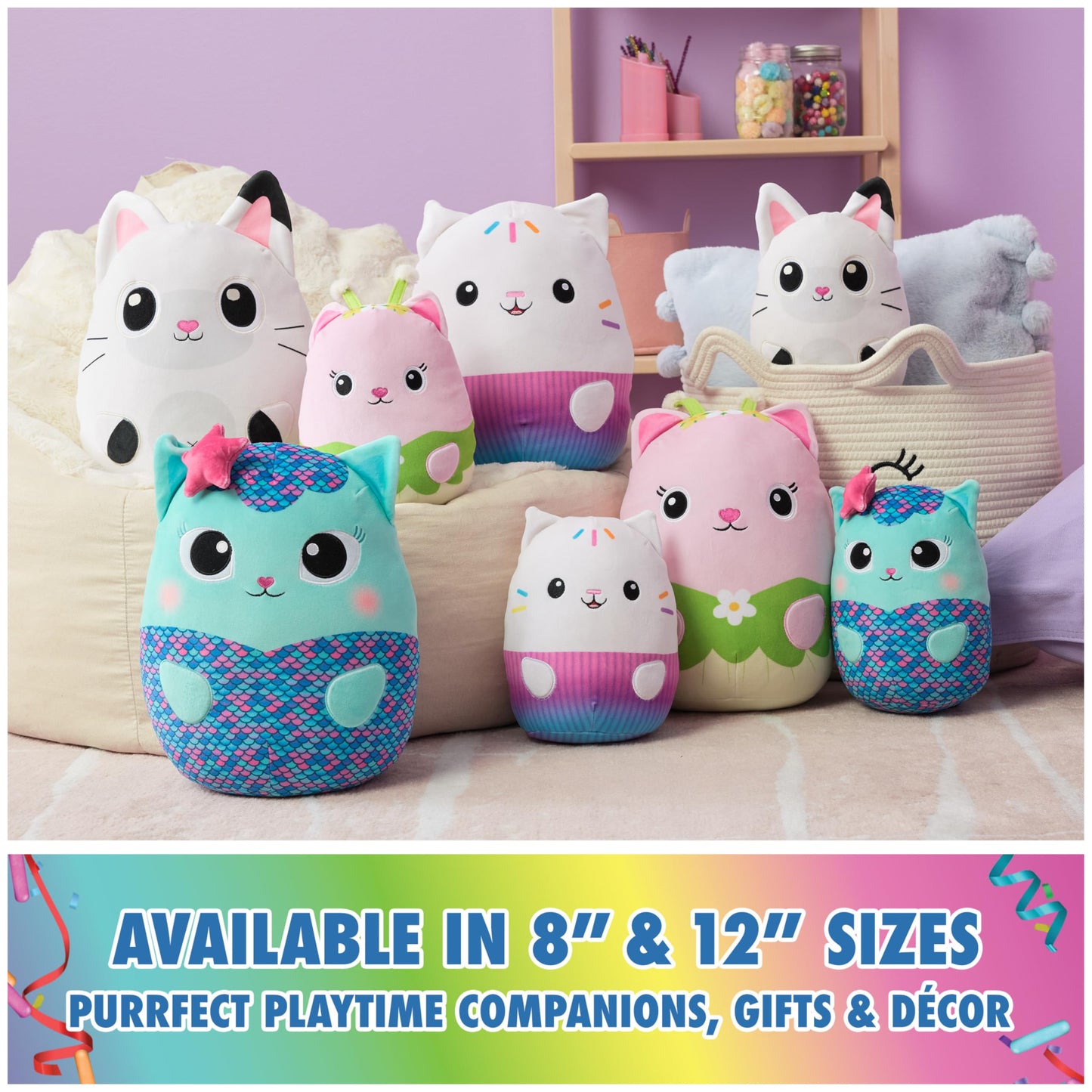 Gabby’s Dollhouse Official Pandy Paws Squishy Plush Toy, Cat Stuffed Animal, Squishy Toys for Ages 1 & Up, White, 12”