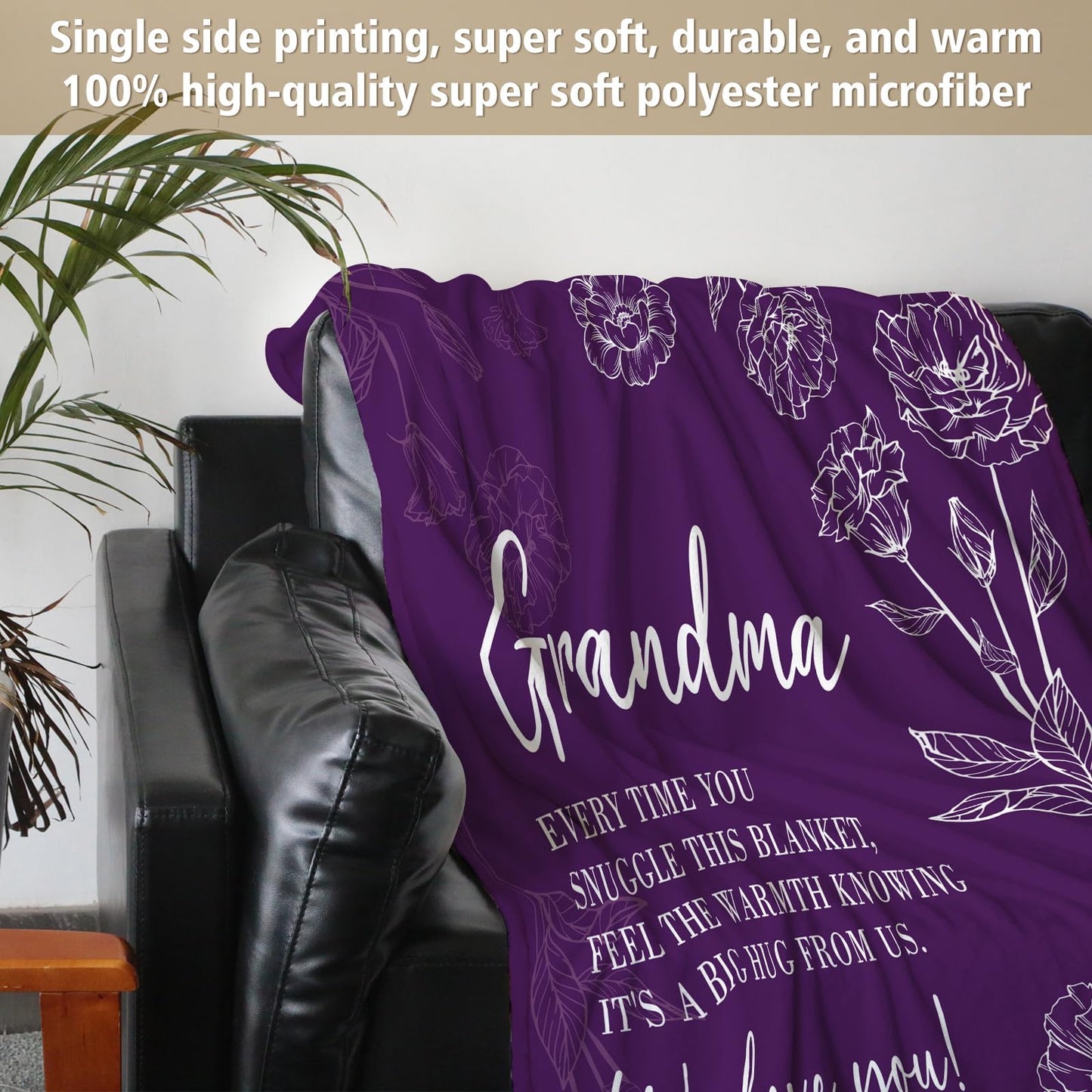 Grandma Gifts, Birthday Gifts for Grandma from Grandkids, to My Grandmother Soft Throw Blanket for Christmas Mothers Day 60" x 80", Purple
