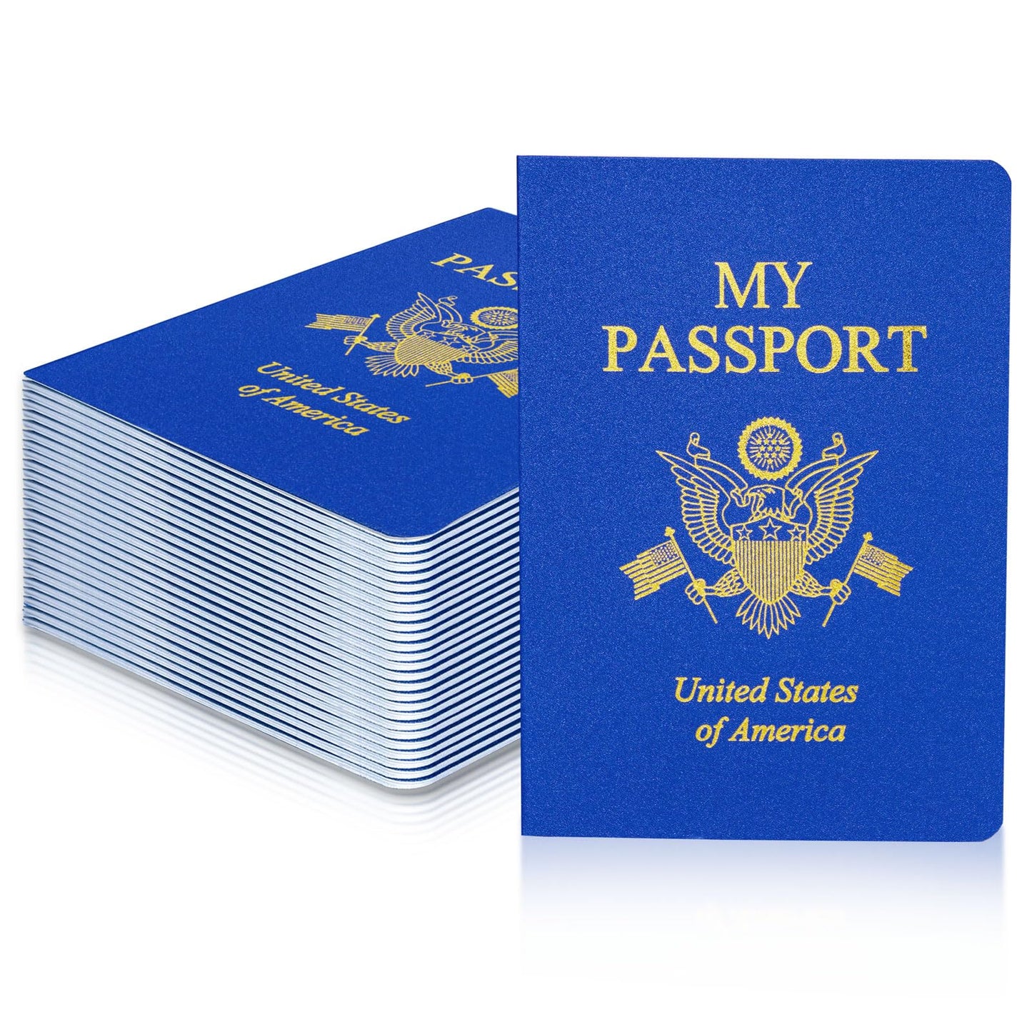 XIISVINT 100 Pcs Blank Passport Notebook Blue Passport Book Fake Passport Travel Journal Sticker Collection Book for Kids School Projects World Travel Pretend Activity Party Favors, 5.51x3.9 Inch