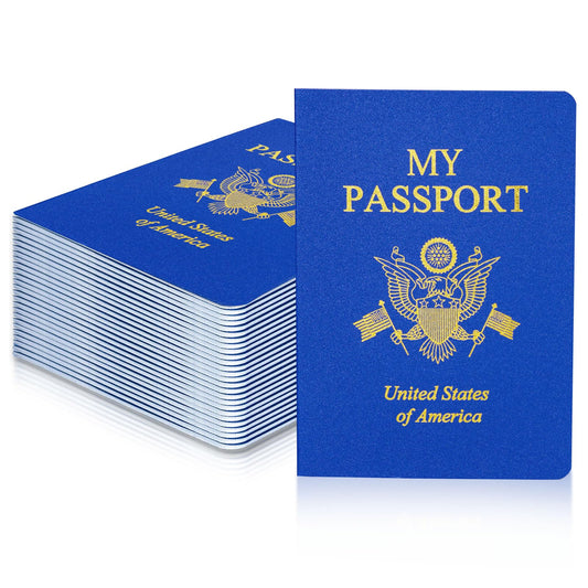 XIISVINT 100 Pcs Blank Passport Notebook Blue Passport Book Fake Passport Travel Journal Sticker Collection Book for Kids School Projects World Travel Pretend Activity Party Favors, 5.51x3.9 Inch