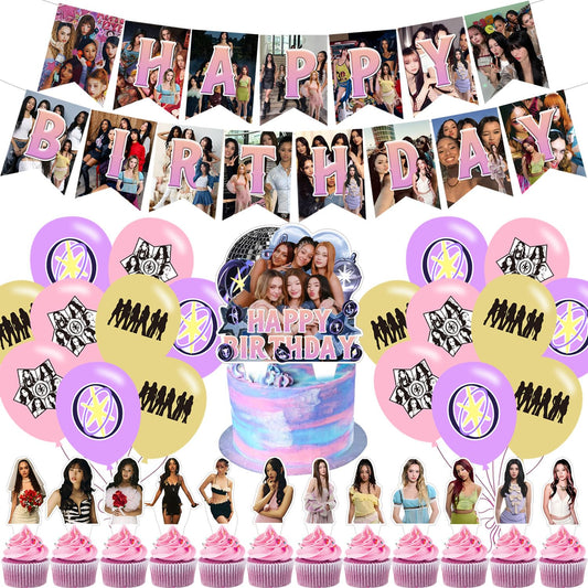 Birthday Party Decoration for K-ATSEYE, Include Happy Birthday Banner, Cake Topper, Latex Balloons, Global Girl Group Party Supplies Merchandise Gift for KATSEYE Fans