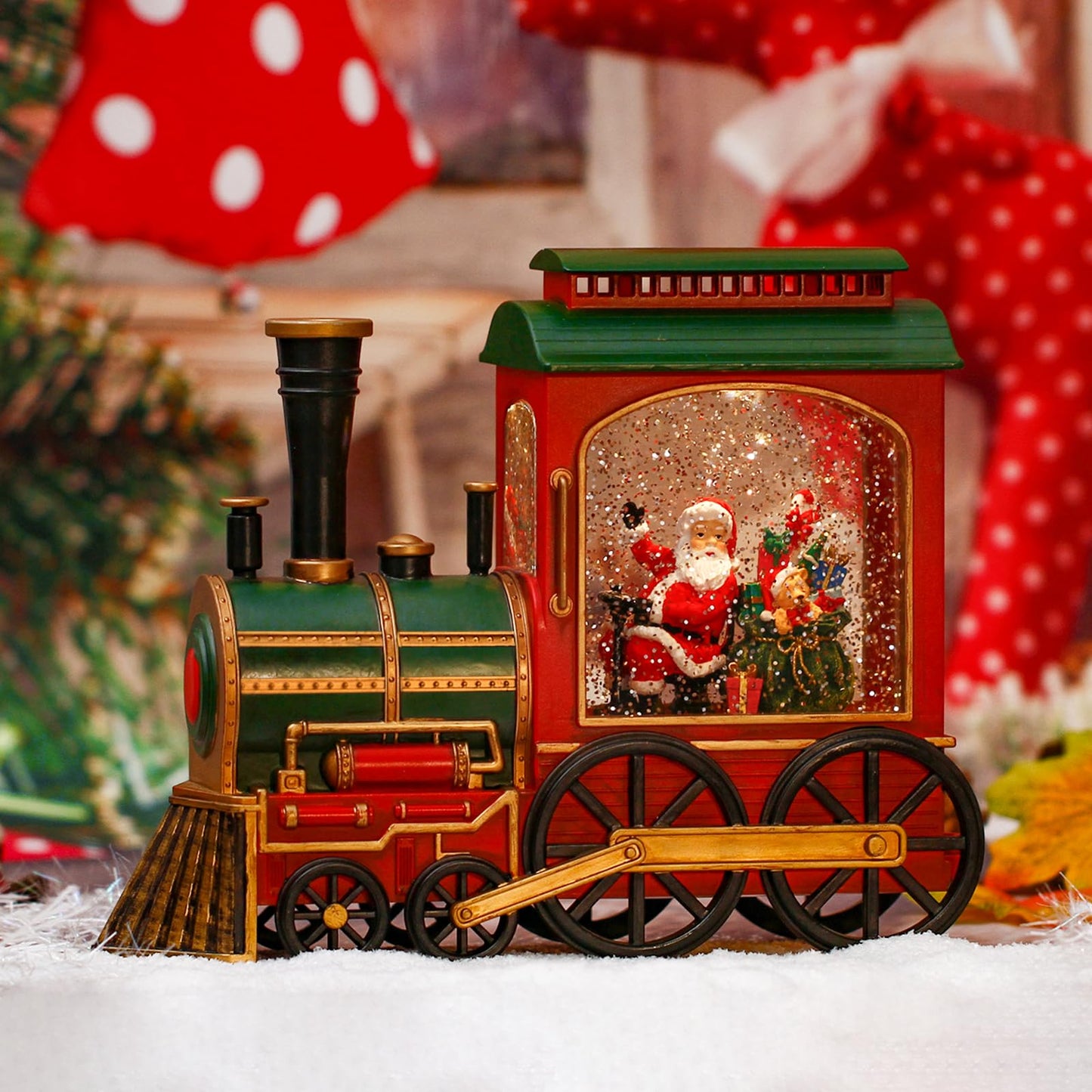 Christmas Train Snow Globe with Music and Lights, Musical Snow Globe Lantern for Holiday Decor, Battery/USB Powered with Auto Timer for Home Holiday Decoration Gift