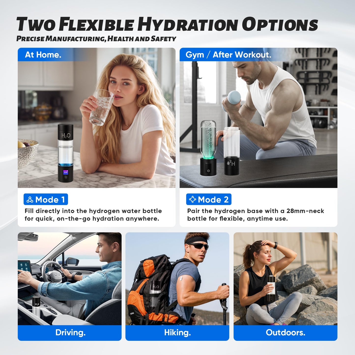 TzzToiT Hydrogen Water Bottle Generator - 6000PPB High Concentration, SPE PEM Tech, Portable 9Oz Hydrogen Water Ionizer, Rechargeable Rapid Hydrogen Boost, Travel Friendly with Bottle Adapter, Black