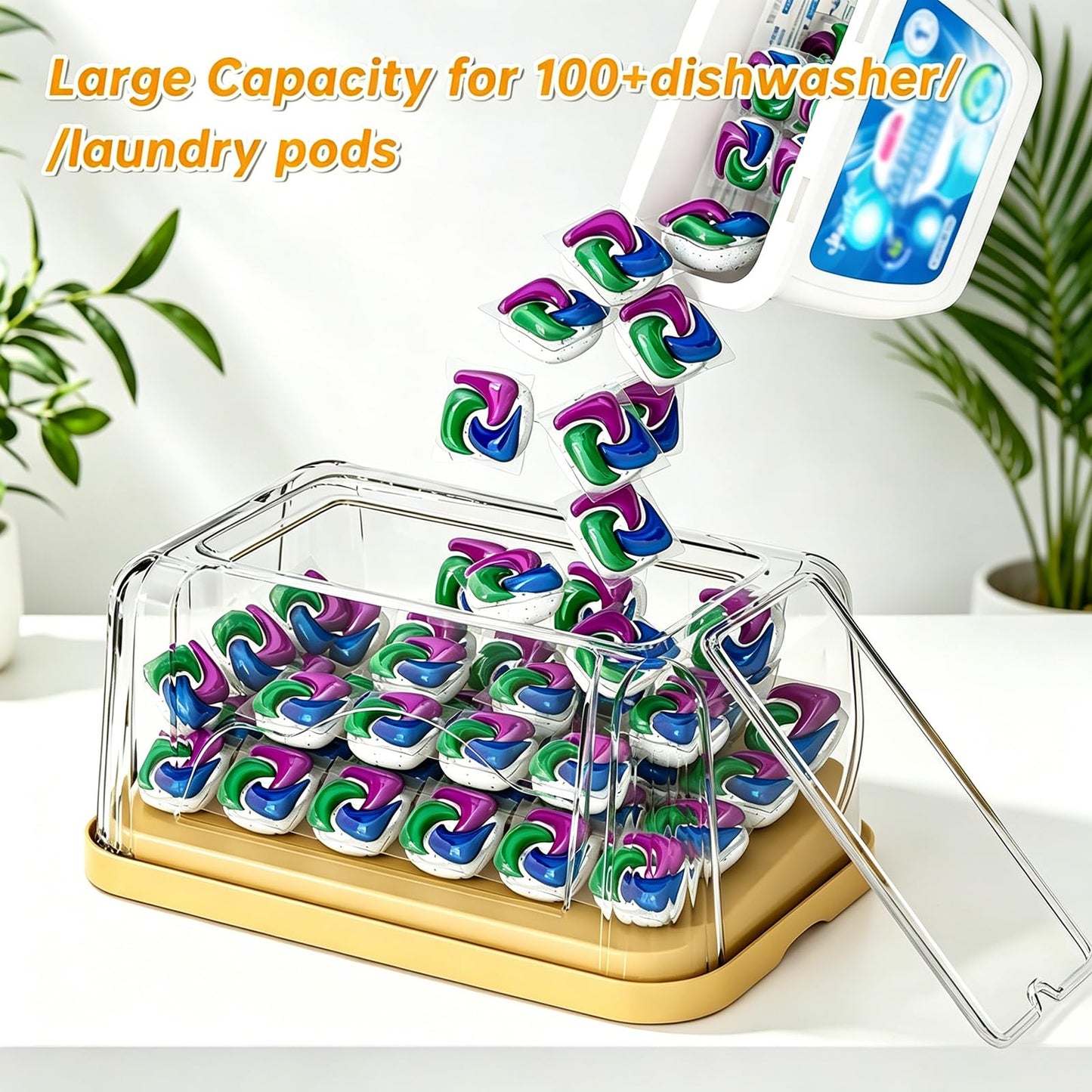ZZWILLB 2-in-1 Trash Bag Dispenser & Laundry/Dishwasher Pods Container, Clear Acrylic Garbage Bag Holder with Removable Lids, Under Sink Organizer Kitchen Pantry Storage Box