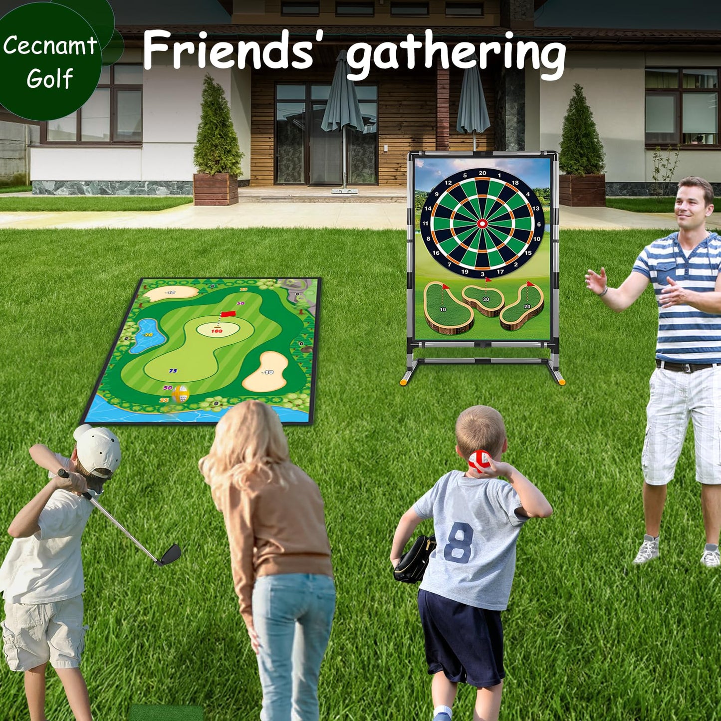 Cecnamt Golf Chipping Game - Battle Golf with Double-Sided Hitting Mat & Stand, Chip Sticky Practice Game for Adults & Kids, Indoor & Outdoor