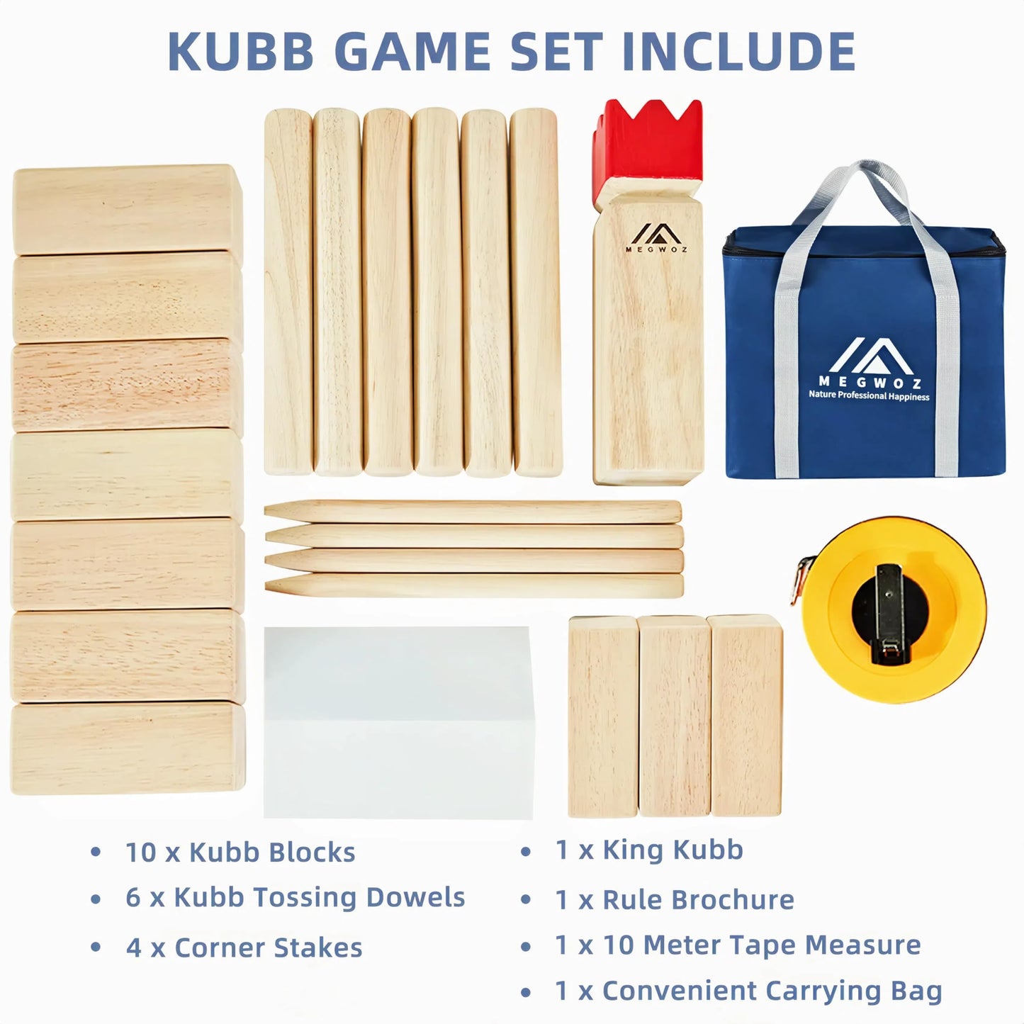 Megwoz Kubb Yard Game Outdoor Games Viking Chess for Kids and Adults New Zealand Pine Wooden Toss Game with Carrying Case, Backyard Lawn Game with Measuring Tape for Family Kids Adults