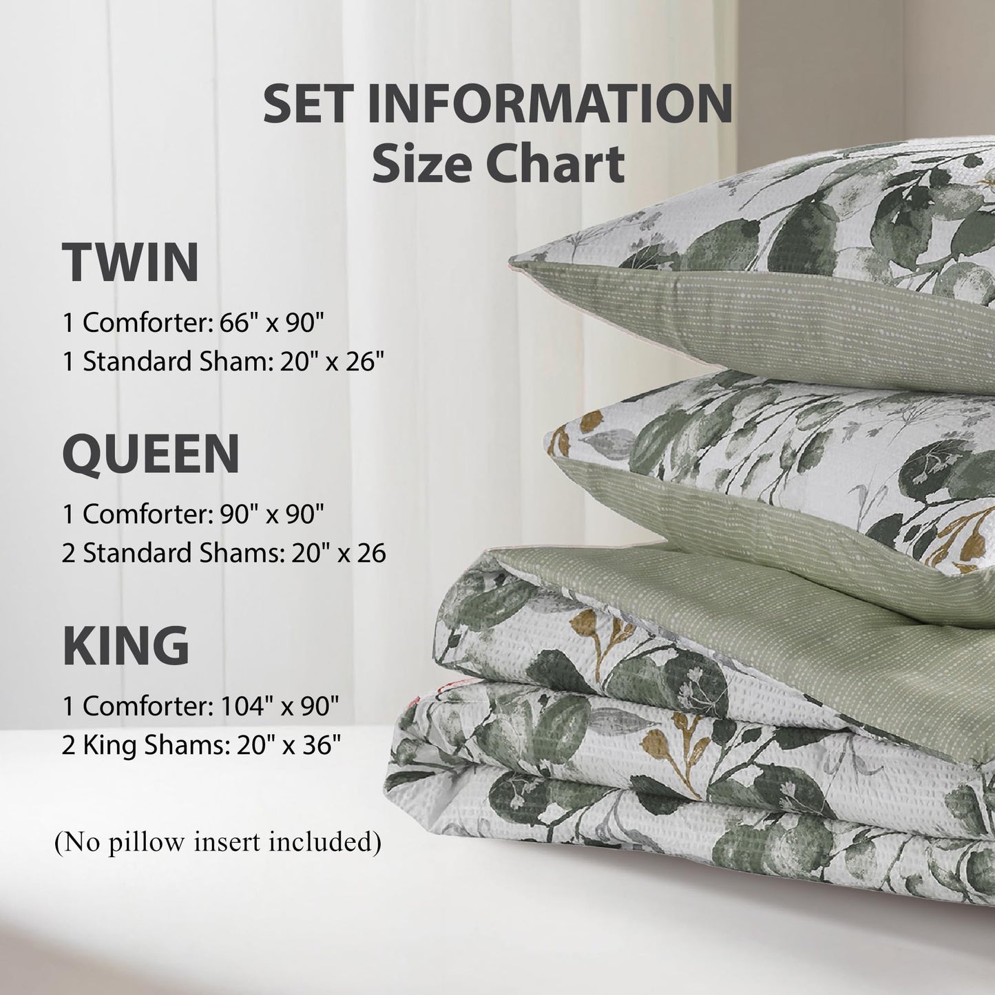 Regency Heights Lightweight Seersucker Botanical Comforter Set Queen Size, 3 Pieces Reversible Design with Striped Print, Premium Microfiber Bedding Set, Comforter and Sham Set, Green