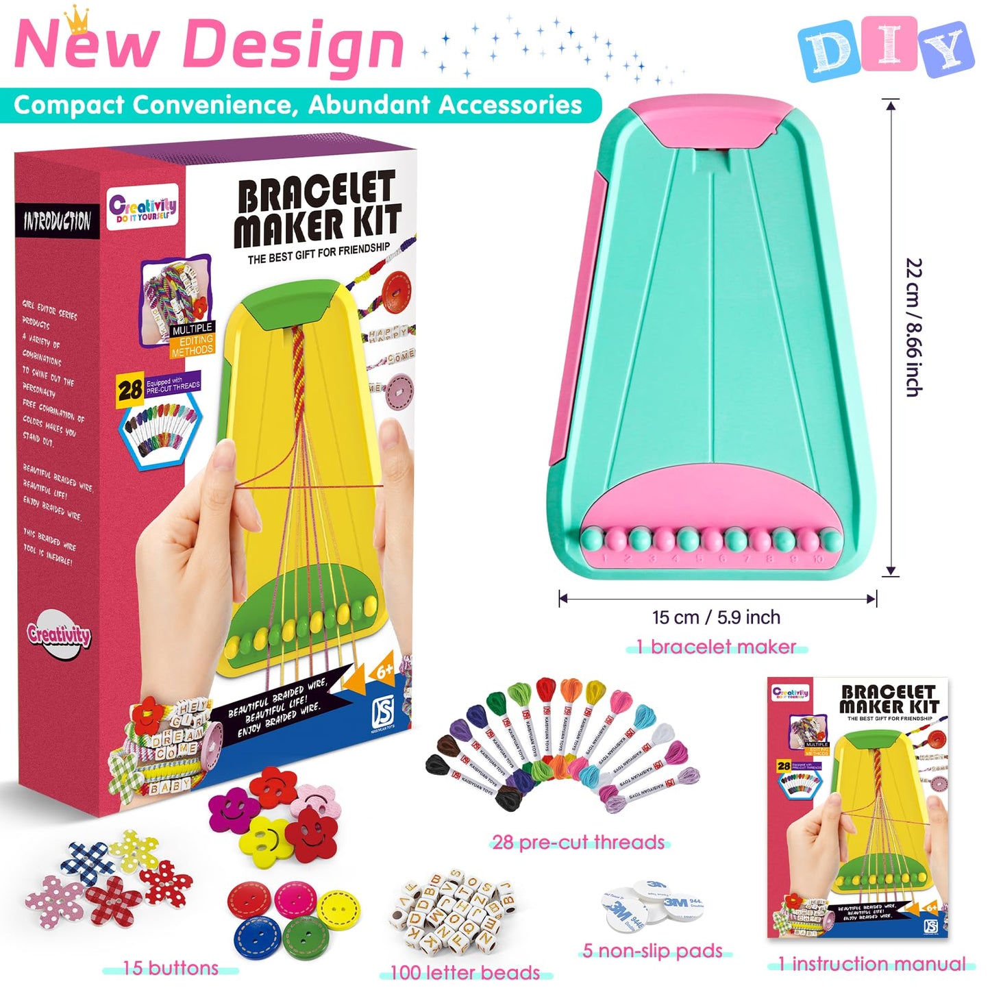 Friendship Bracelet Making Kit for Girls Ages 8-12, Kids Jewelry Making Kit with 28 Pre-Cut Threads and Letter Beads, Arts and Crafts for Kids, Birthday Easter Gifts for 6 7 8 9 10 11 12 Year Old (Lightblue/Pink)