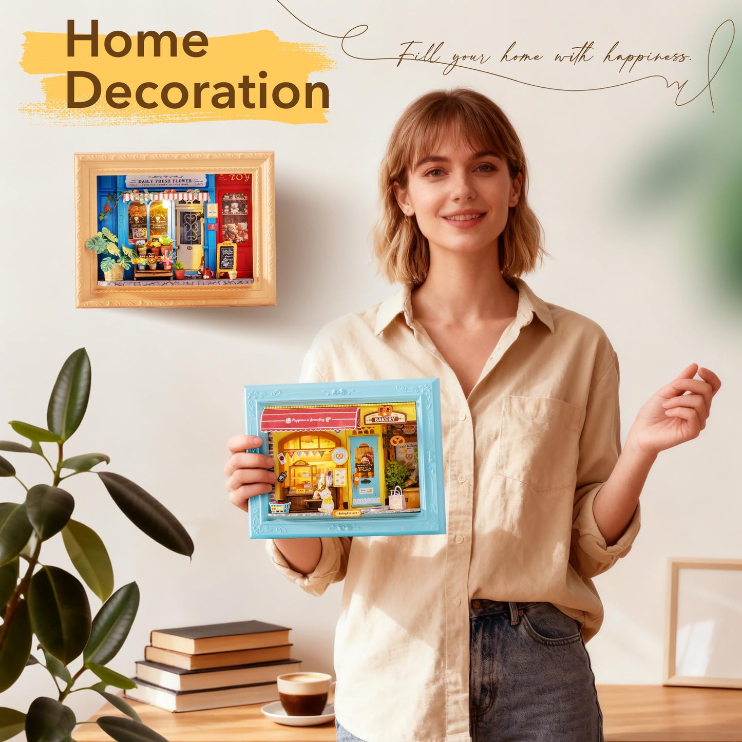 Rolife DIY Miniature House Kit, Mini Wooden Dollhouse Kit for Adults to Build, 3D Shadow Box Frame Home Wall Hanging Decor Diorama Kit, for Girls Women Teens-Daily Fresh Flower