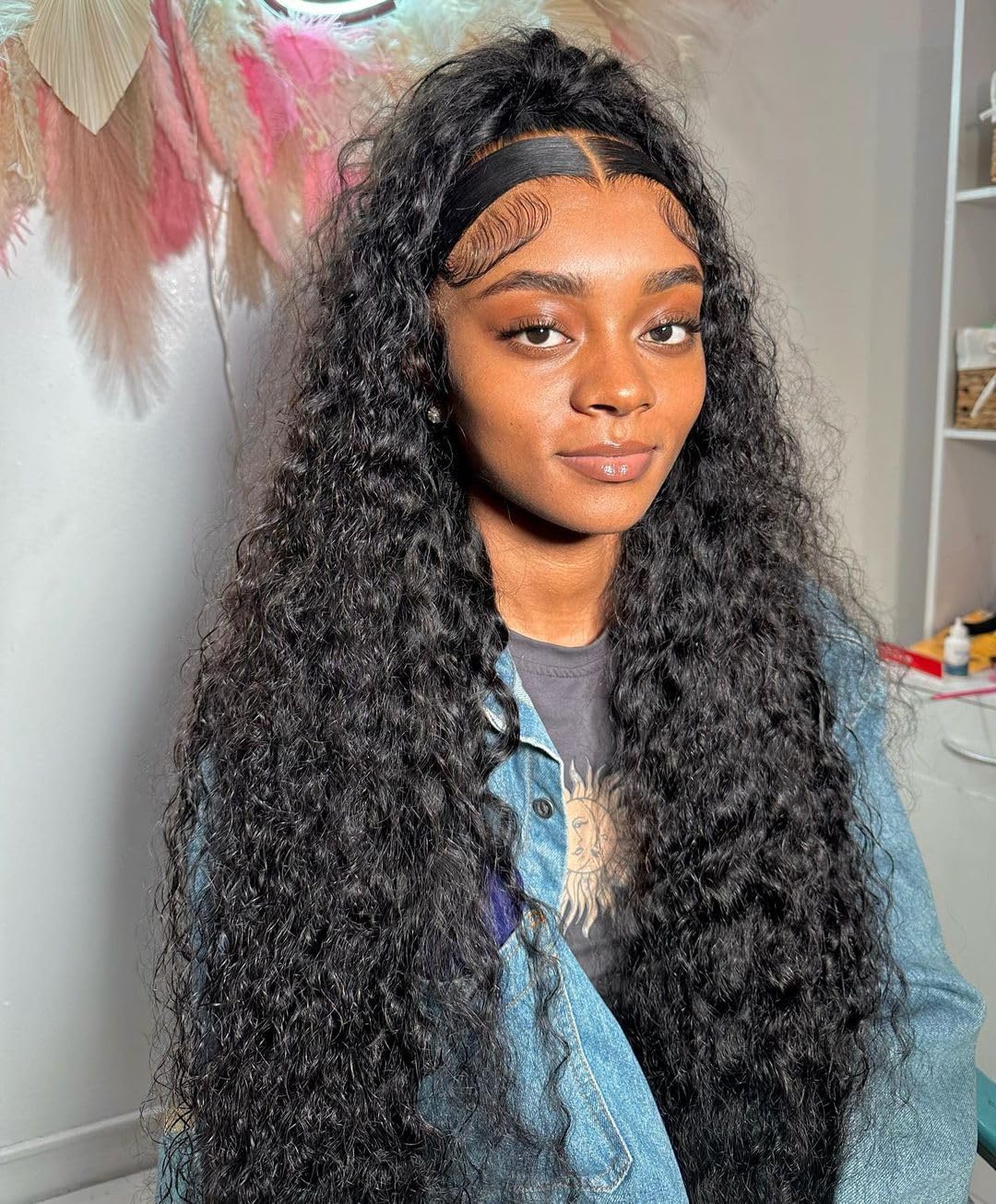 Ksfull 13x4 Deep Curly Lace Front Wigs Human Hair Wet and Wavy Water Wave Human Hair Wigs (13x4 deep wave lace closure wigs, 32 Inch)