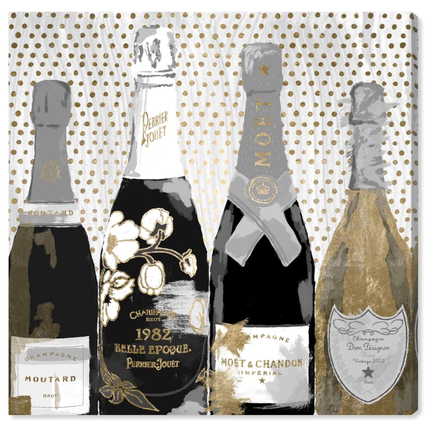 The Oliver Gal Artist Co. Drinks and Spirits Wall Art Canvas Prints 'Pass The Bottle Night' Champagne Home Décor, 16 in x 16 in, Black, Gold