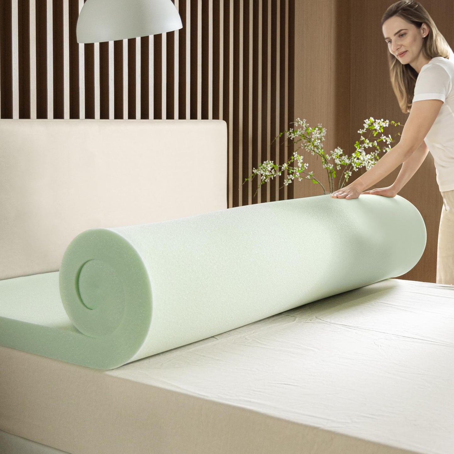 ZINUS 3 Inch Green Tea Memory Foam Mattress Topper, Pressure-Relieving Layer, Ideal for Back Pain Relief, Compact WONDERBOX Packaging, CertiPUR-US Certified, Full
