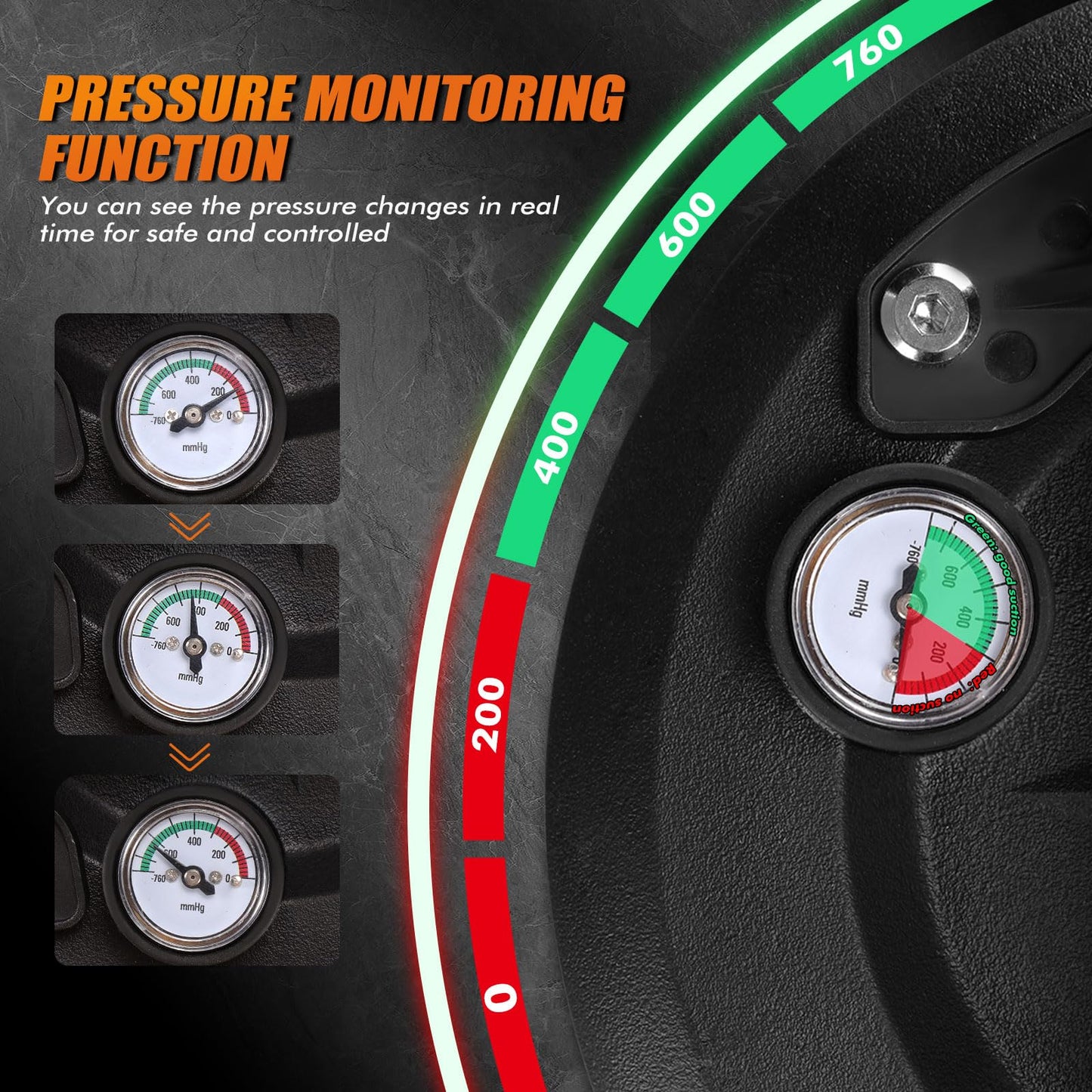 MARSBASE 8" Heavy Duty Suction Cups with Pressure Gauge, Glass Suction Cups to Lift Large Glass, 2 Pack 880 lbs Load Capacity, Suction Cups with Carrying Case for Window,Tiles, Windshield