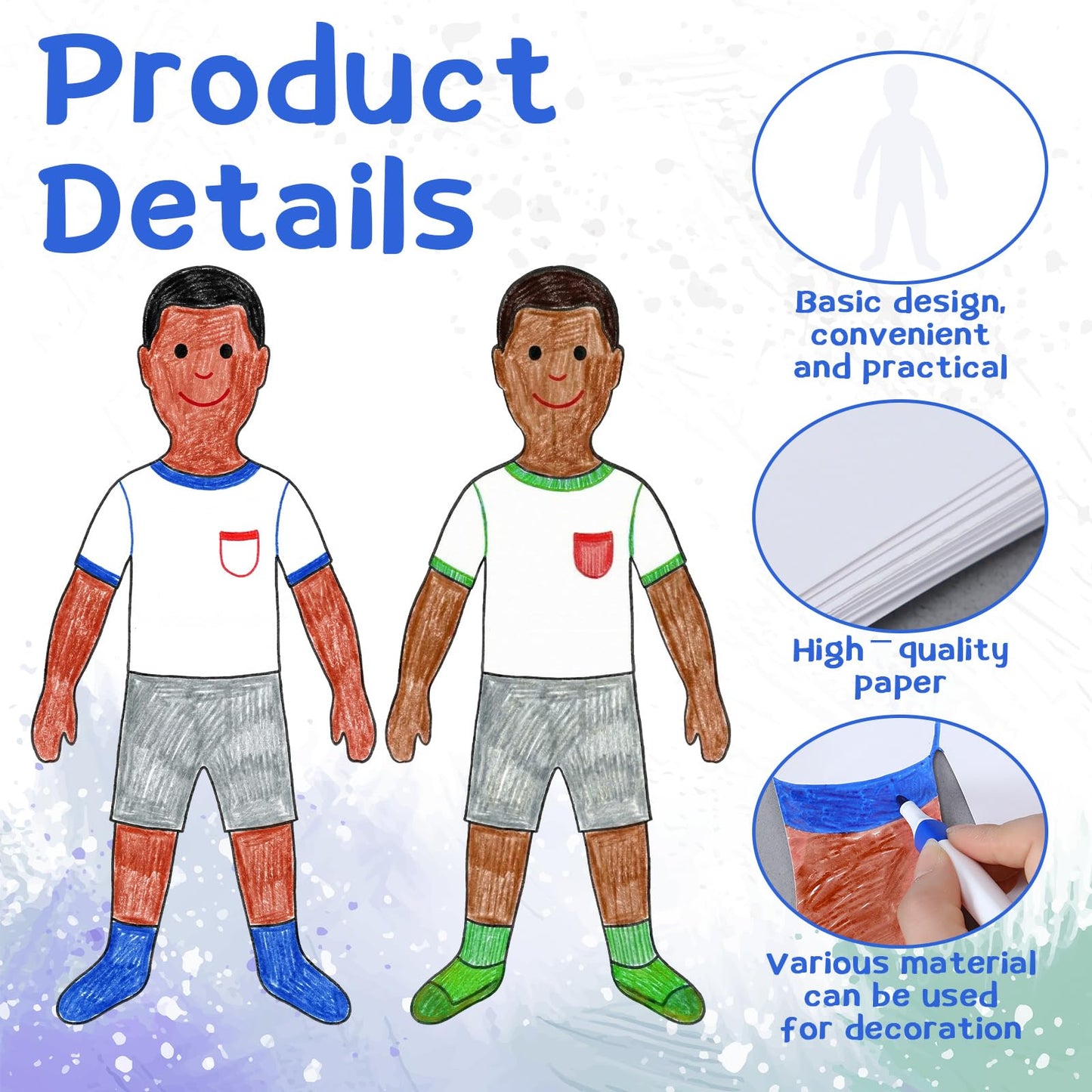 Motipuns 36 Pccs White People Shapes Cutouts 35 x 16 Inch Blank People Cutouts Big Shapes DIY Crafts for Art Party Decor, Family Handicrafts, Collective Creative Activity