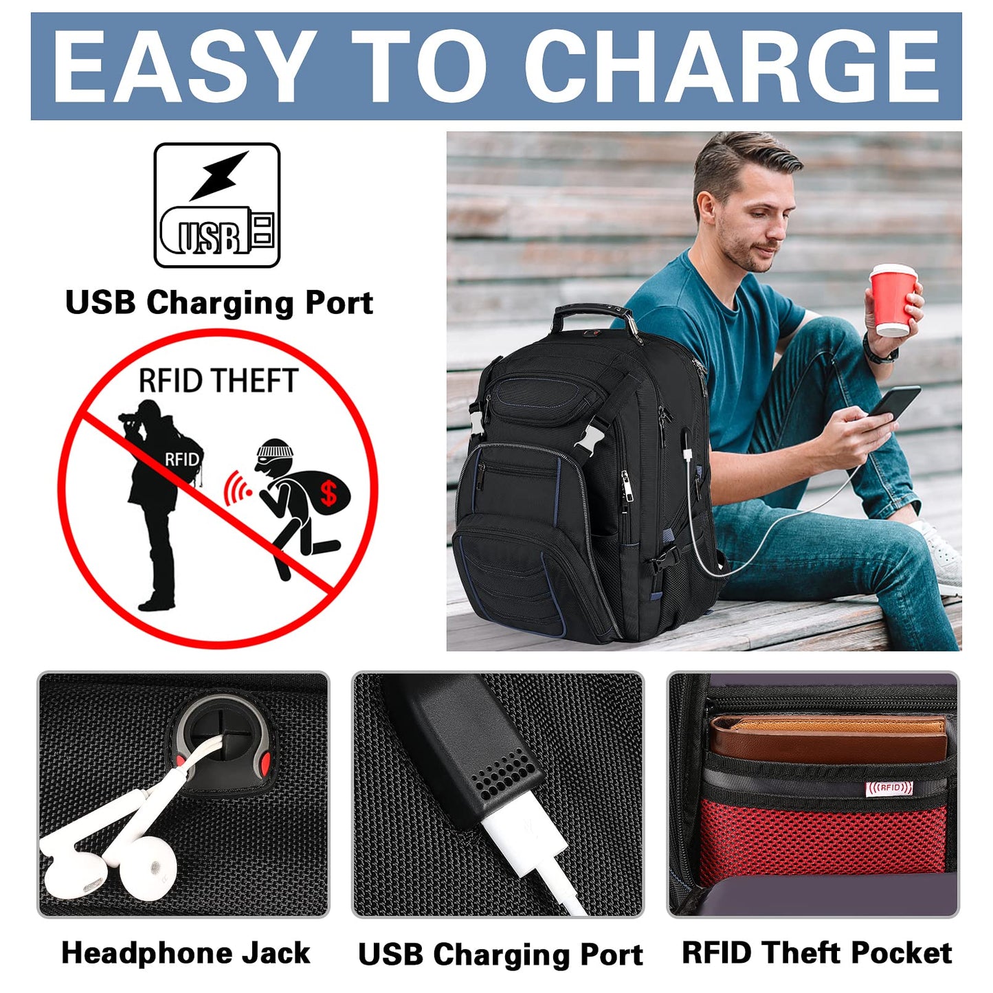 SINVICKO 18.4 Inch Laptop Backpack, Extra Large Travel Backpack with USB Charger Port for Men Women, 60L Big Capacity Heavy Duty Computer Bag TSA Friendly RFID Anti Theft Pocket Backbag