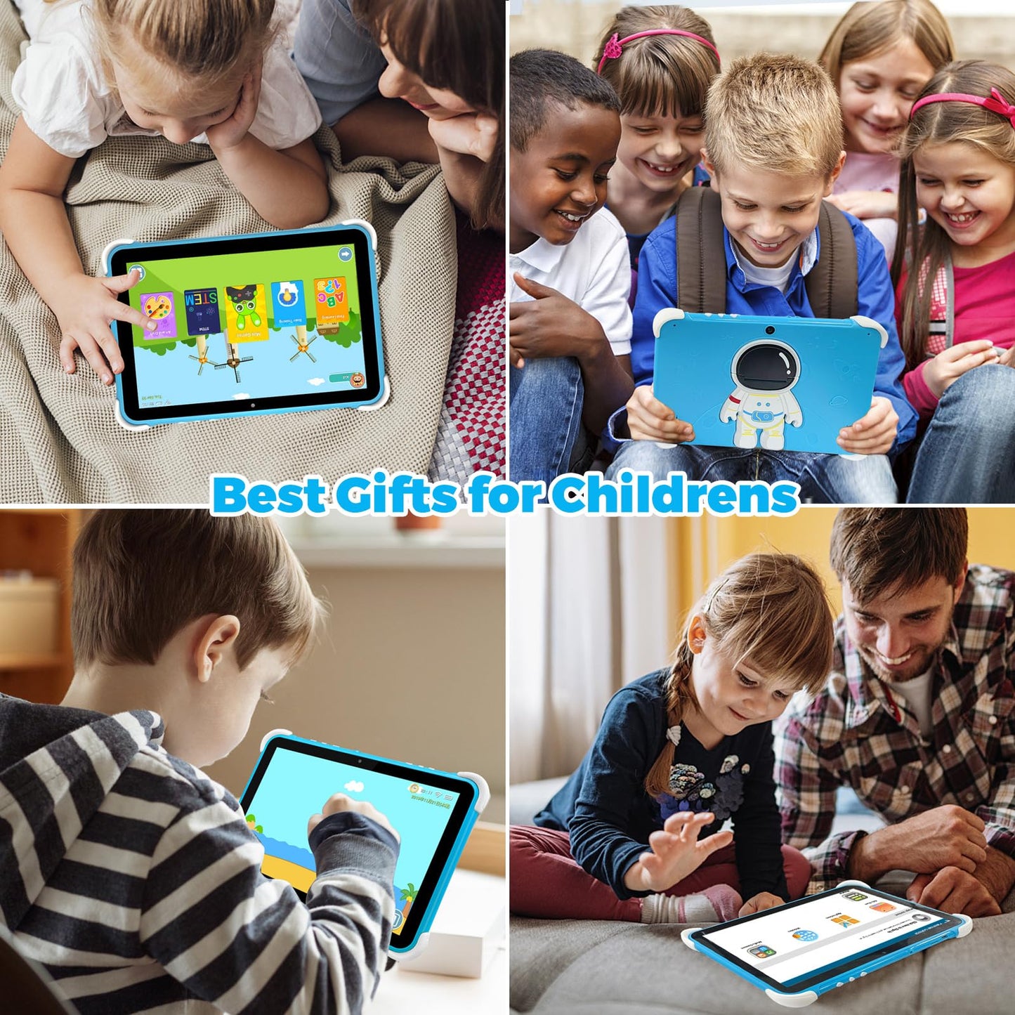 Kids Tablet 10 Inch,Tablet for Kids Android 14,3GB+64GB,8-Core CPU,2.4/5G WiFi WiFi 6,12H Battery Life,Parental Control,1280x800 HD Display,Dual Cameras,Shockproof Case,Pre-Installed Educational Apps