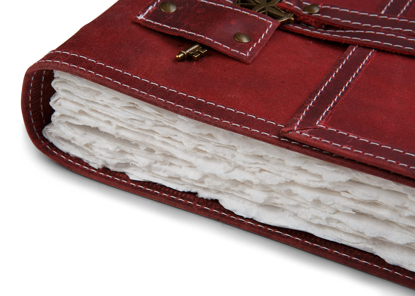 Wanderings Red Leather Watercolour Journal - 8" x 10" (20.3 x 25.4cm) - Genuine Leather Art Journal with Handmade Deckle Edge Paper - 350 GSM Cold Press Paper