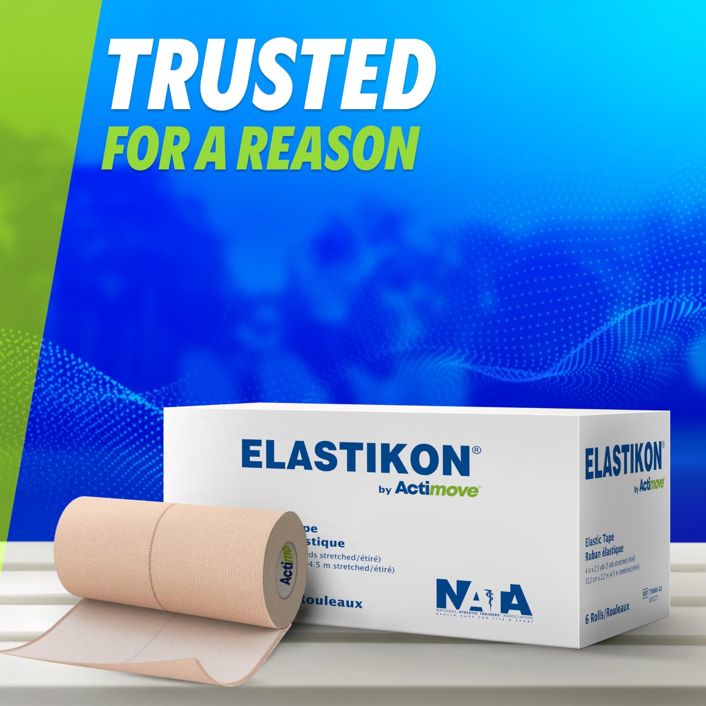 ELASTIKON by Actimove Soft Cotton Elastic Tape, Provides Mid-Level Compression and Support for Sprains, Strains, Muscle Injuries, Strong Adhesion - 4 in x 2.5 yd, 6 Rolls