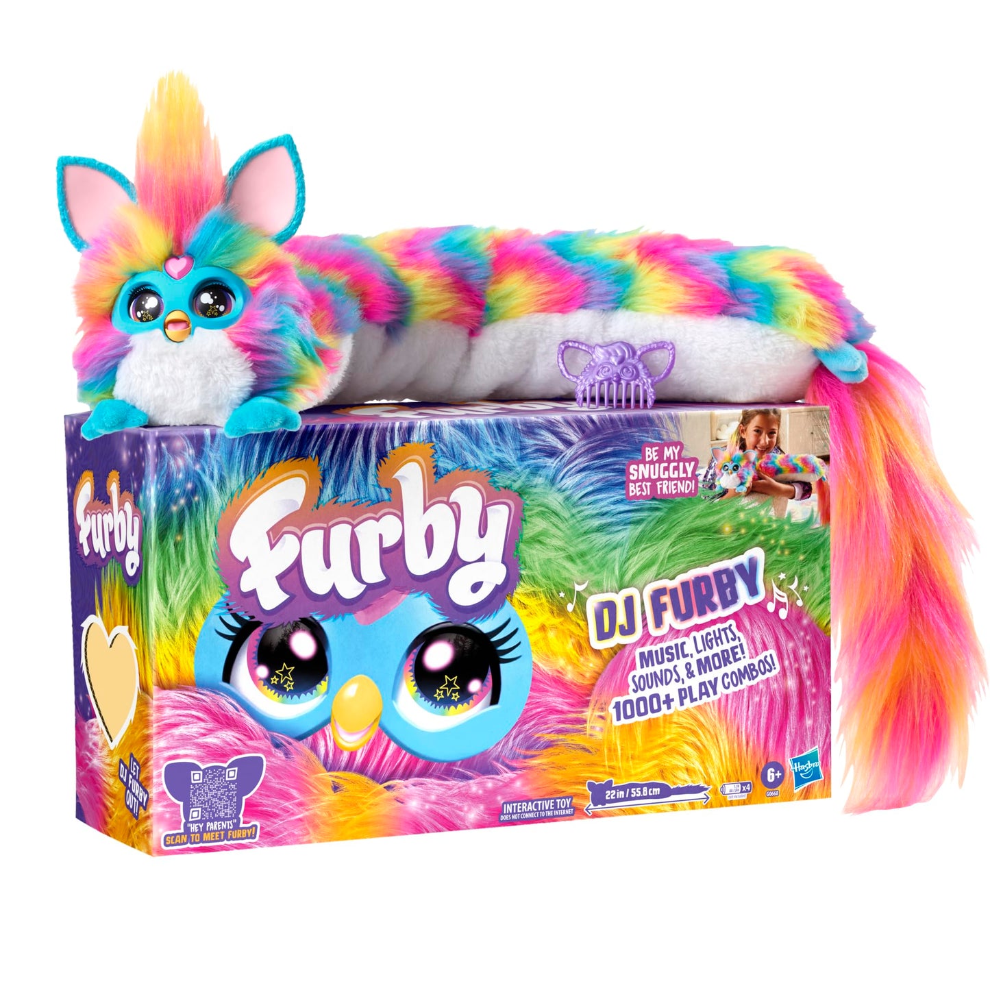 Furby DJ Furby Interactive Toy, Super Snuggly Rainbow Electronic Plush with Music, Lights, Motion, and Games, Speaks English and Furbish, 32 in/81 cm Long, Ages 6+ (English Version)