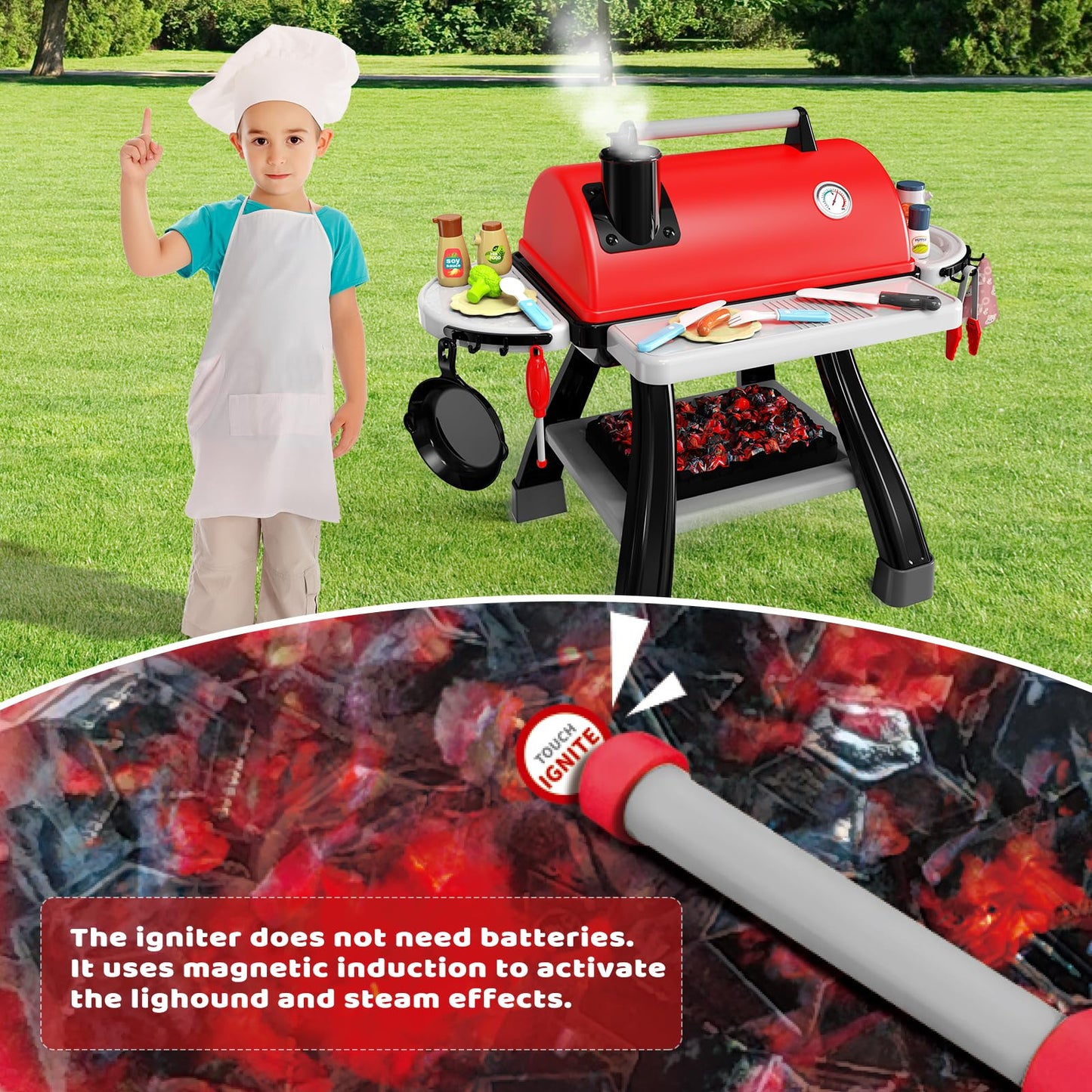 35pcs Kitchen Toy Set, Toy BBQ Grill Set, Cooking Toy Set, Little Chef Play, Kids Grill Playset Interactive BBQ Toy Set for Kids, Kids Kitchen Playset Toy Christmas Birthday Gift for Boys Girls Kids