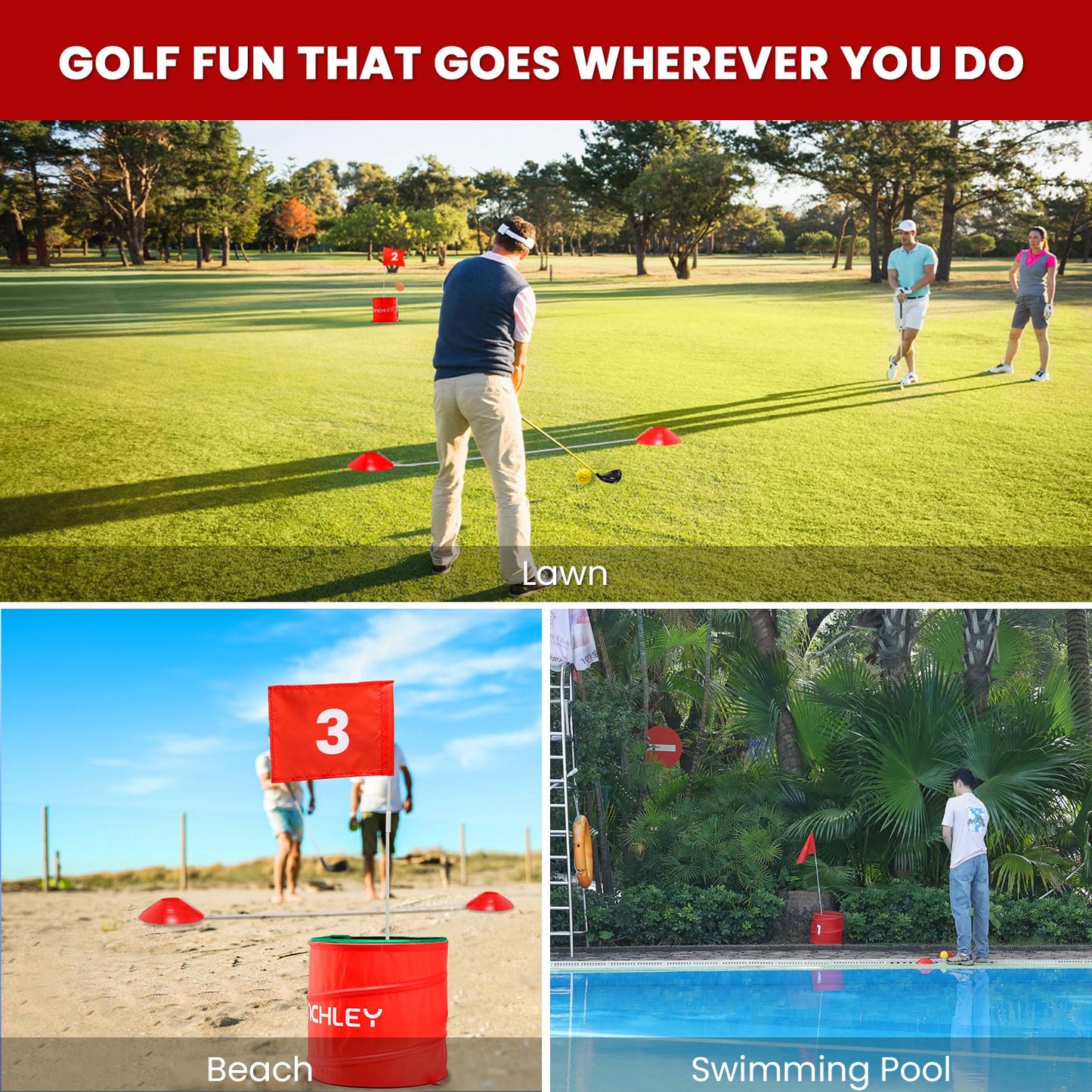 A11N SPORTS Finchley Backyard Golf Chipping Game | Portable 9 or 6 Holes Yard Golf Course for Outdoor, Lawn, Beach, Park | Golf Gifts for Men Women