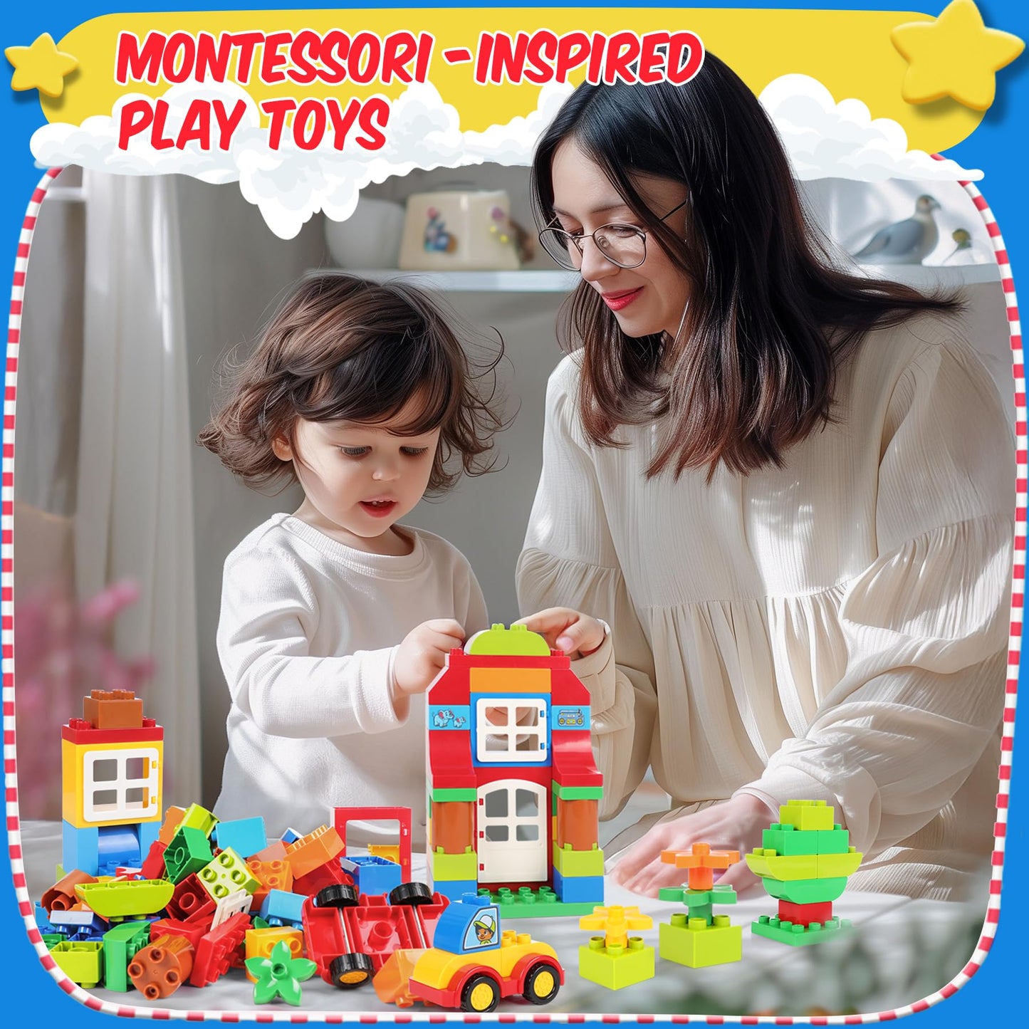 Large Building Blocks Set, 94 Pcs Kids Pre-School Toy Early Learning Big First Building Blocks for Toddler Boys Girls Aged 3+