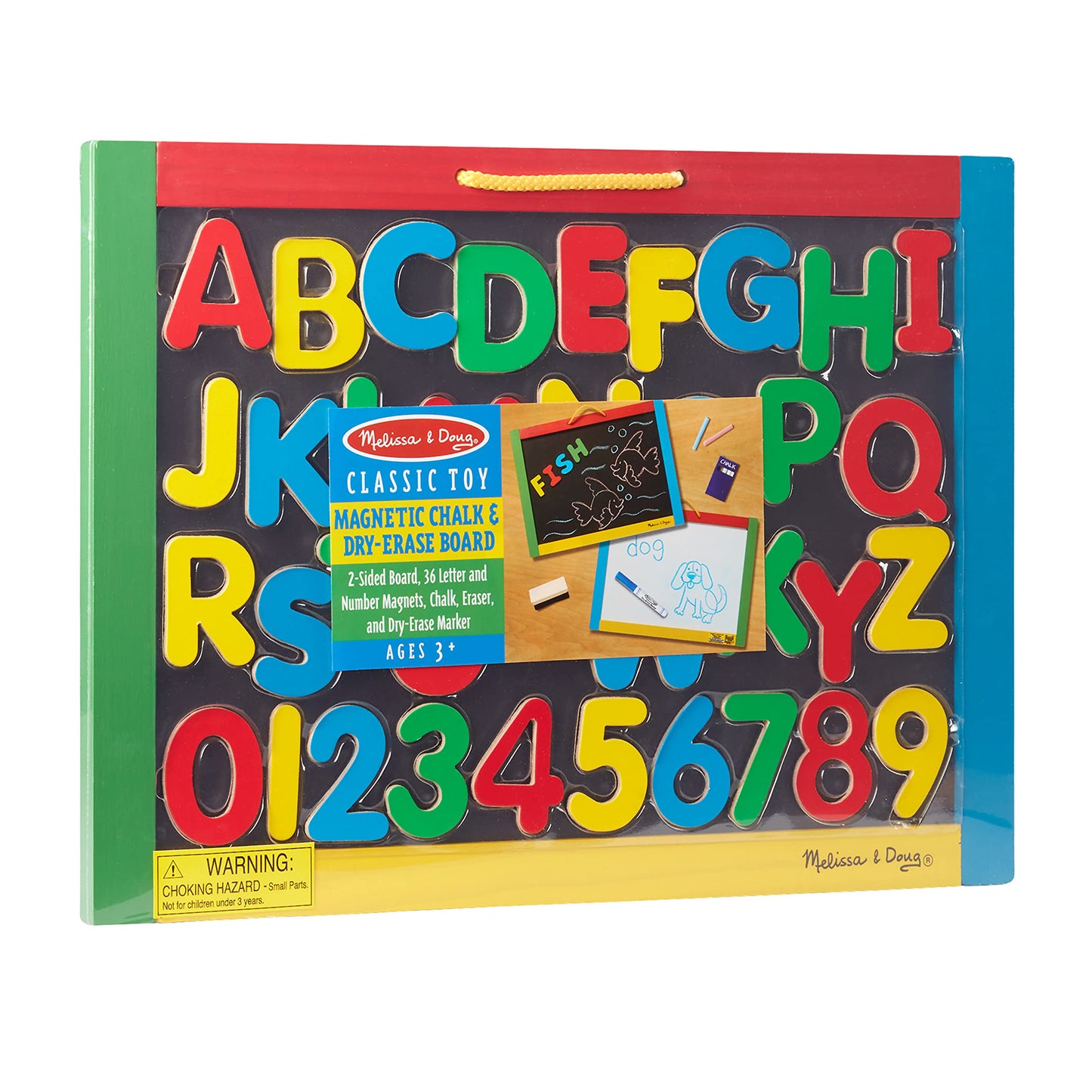 Melissa & Doug Magnetic Chalkboard and Dry-Erase Board with 36 Magnets (Numbers and Uppercase Letters), Chalk, Eraser, and Dry-Erase PenLetters and Numbers Learning Toys, Chalk Board