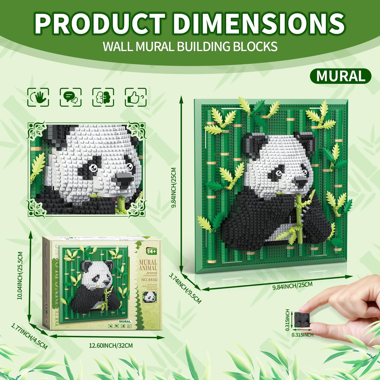 GHQYTPR Panda Animal 3D Wall Art Micro Mini Building Block Set 1142 Pcs Framed Bamboo Bear Model Kit for Adults & Teens Creative Desktop Decor & Wall Hanging Display Gift