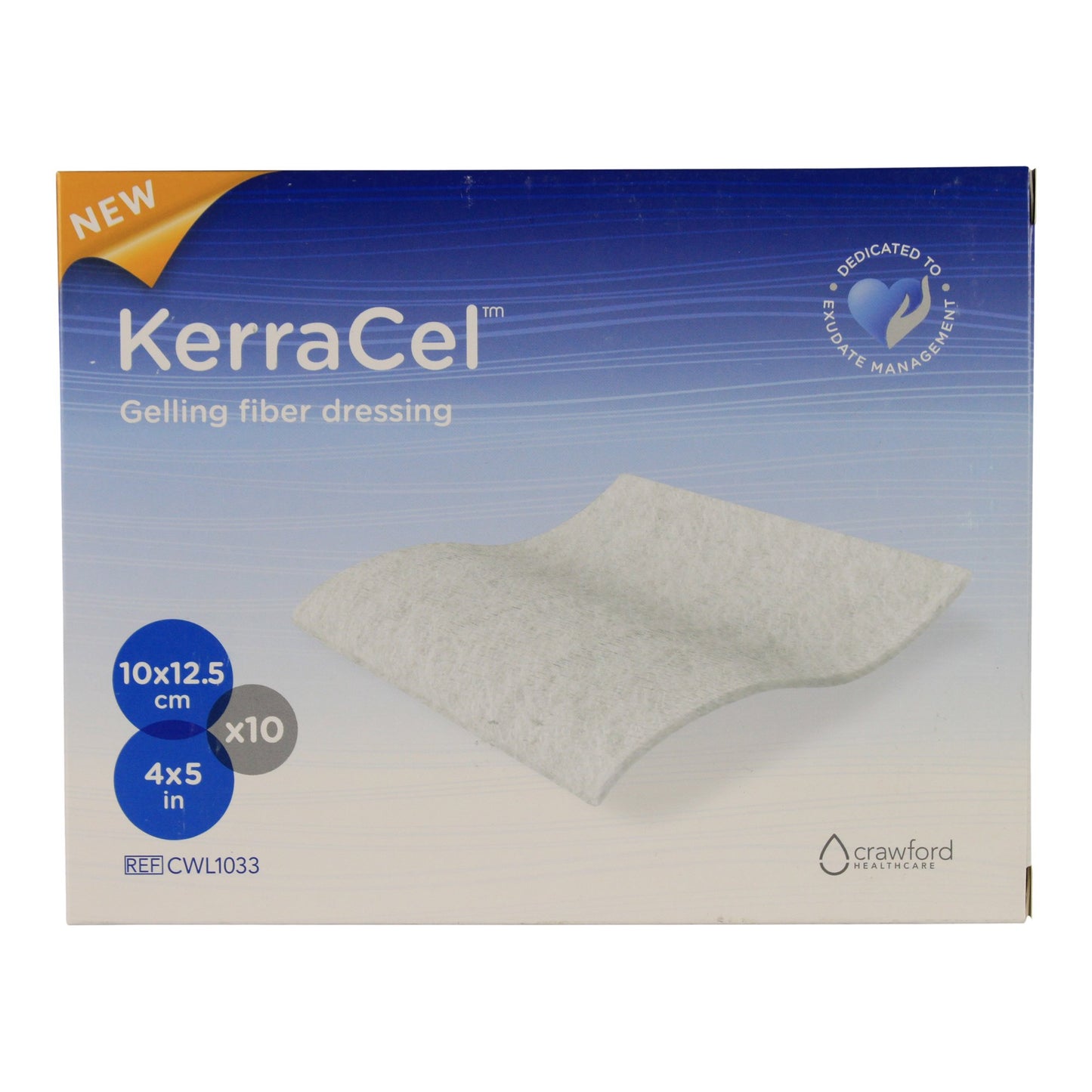 KerraCel 4"x 5" Gelling Fiber Wound Dressing (CWL1033) - Absorbs and Isolates Wound Drainage and Bacteria, Micro-Contours to The Wound Bed, Maintains Healthy Moisture Levels (Box of 10)