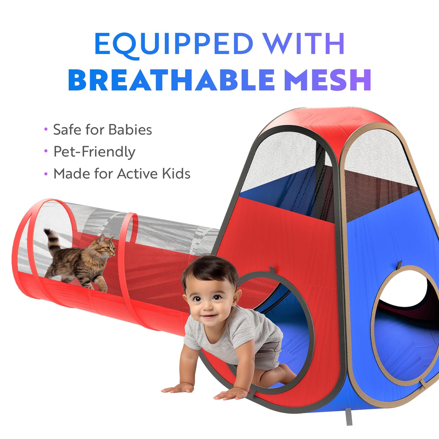 Playz 4pc Pop Up Play Tent and Tunnel Bundle for Toddlers and Kids - Indoor & Outdoor Playhouse with Storage Bag, Red & Blue