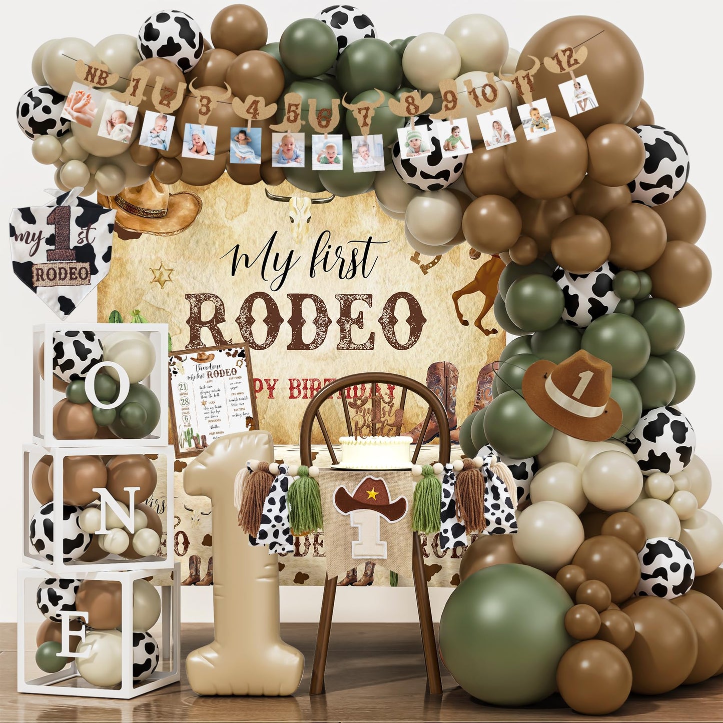 Western Cowboy 1st Birthday Decorations, My First Rodeo Birthday Party Supplies, Cowboy Balloon Arch Backdrop High Chair Banner ONE Box for Boys One Year Old Party