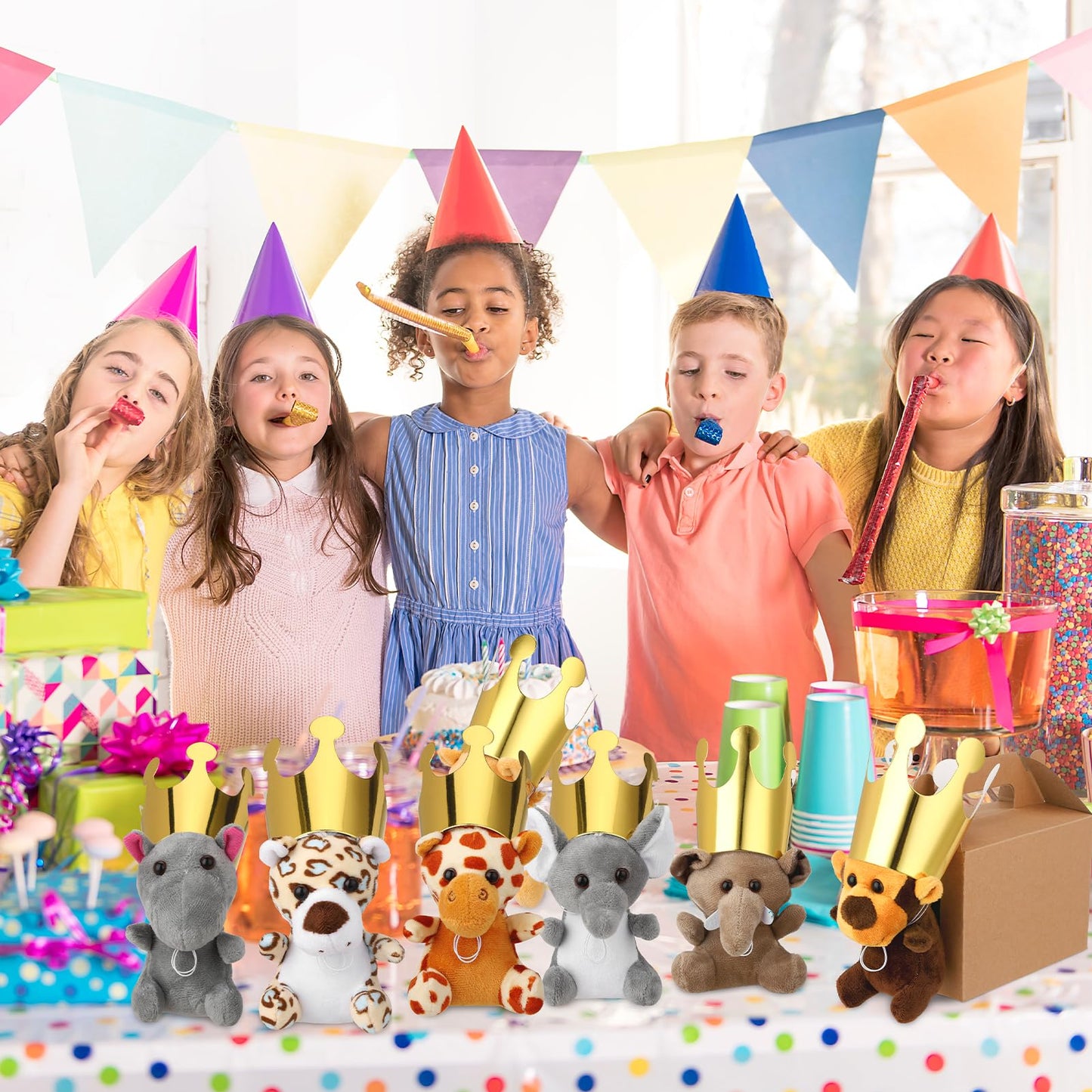 Guiqulai 40Pcs Adopt A Pet Party Favors Mini Stuffed Animals Plush Toy Set Includes 10Pcs Safari Jungle Animal Plush Toys, Birthday Hats, Kraft Paper Boxes, Adoption Cards for Adopt A Animal Party