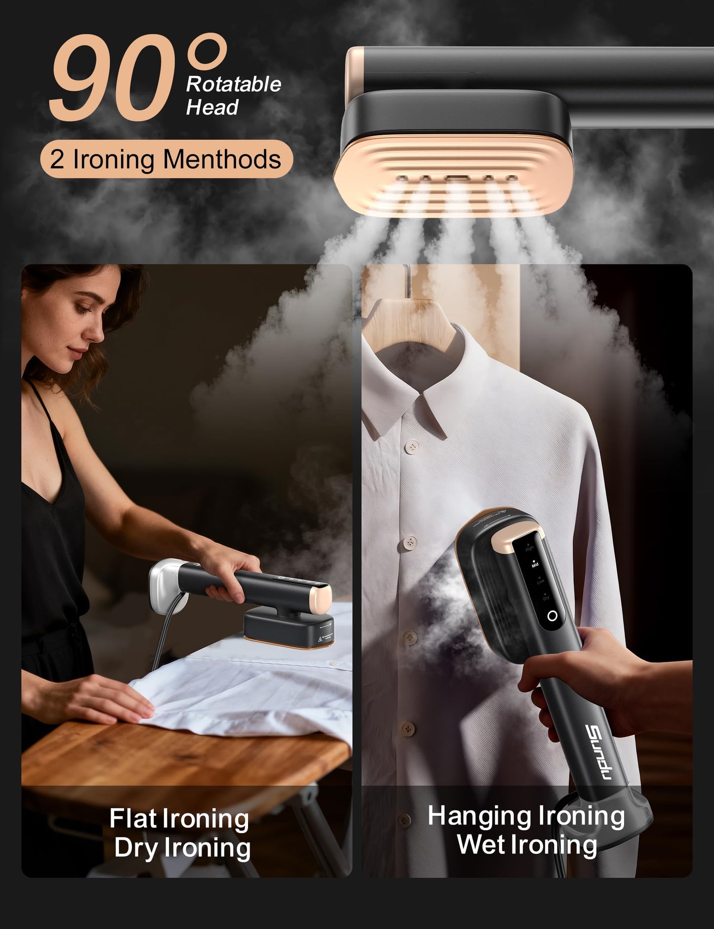Sundu Travel Steamer for Clothes, Portable Handheld Garment Steamer, 15s Fast Heat-up, 2 Water Tanks (180 ml +100 ml), 25 Minutes of Continuous Ironing for Travel,Home Black