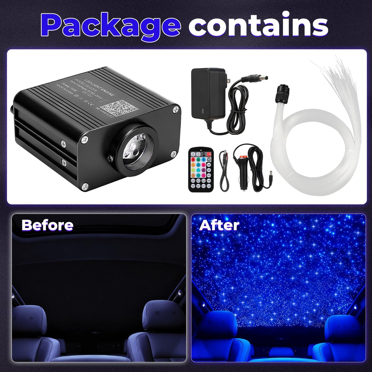GEARPASS Starlight Headliner Kit, Twinkle Star Lights for Car Decor 500pcs*0.03in*9.8ft/3m, Fiber Optic Star Ceiling Lights APP/Remote Control for Car Roof Home Ceiling