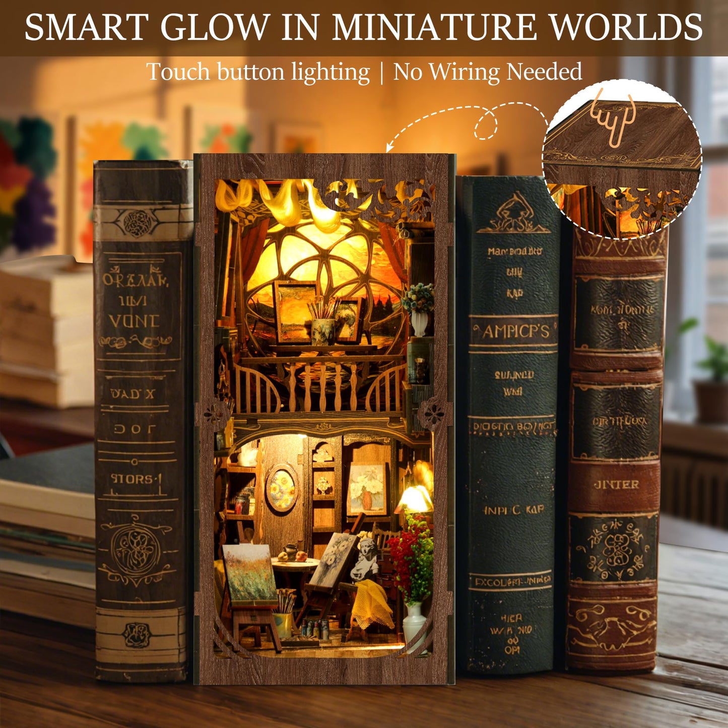 CRIOLPO DIY Book Nook Kit - DIY 3D Wooden Puzzle Miniature Bookshelf Decor with Sensor LED for Book Lovers and Collectors