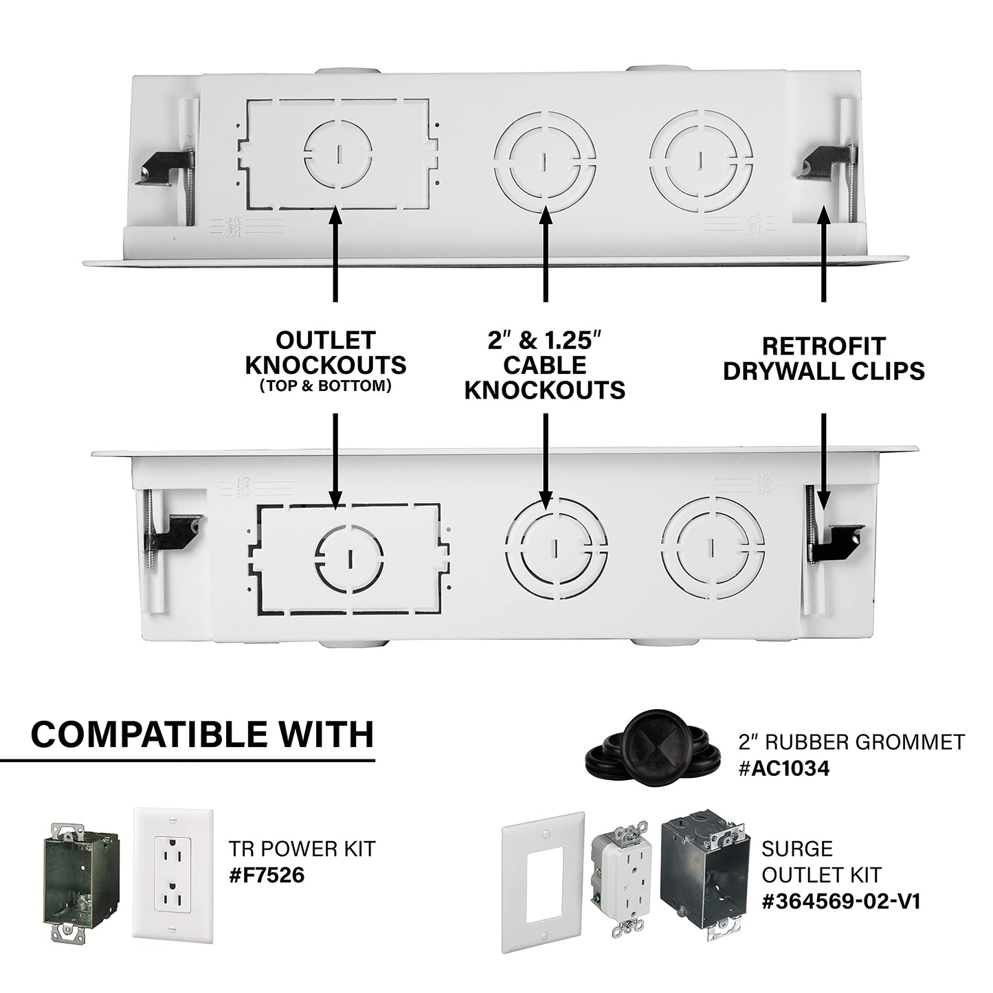 Legrand - OnQ 17 Inch Media Enclosure, Electrical Box, Cable Management Box Dual Purpose In Wall Enclosure for TV Device Storage and Media Distribution, Recessed Media Box, White, ENP1700NA