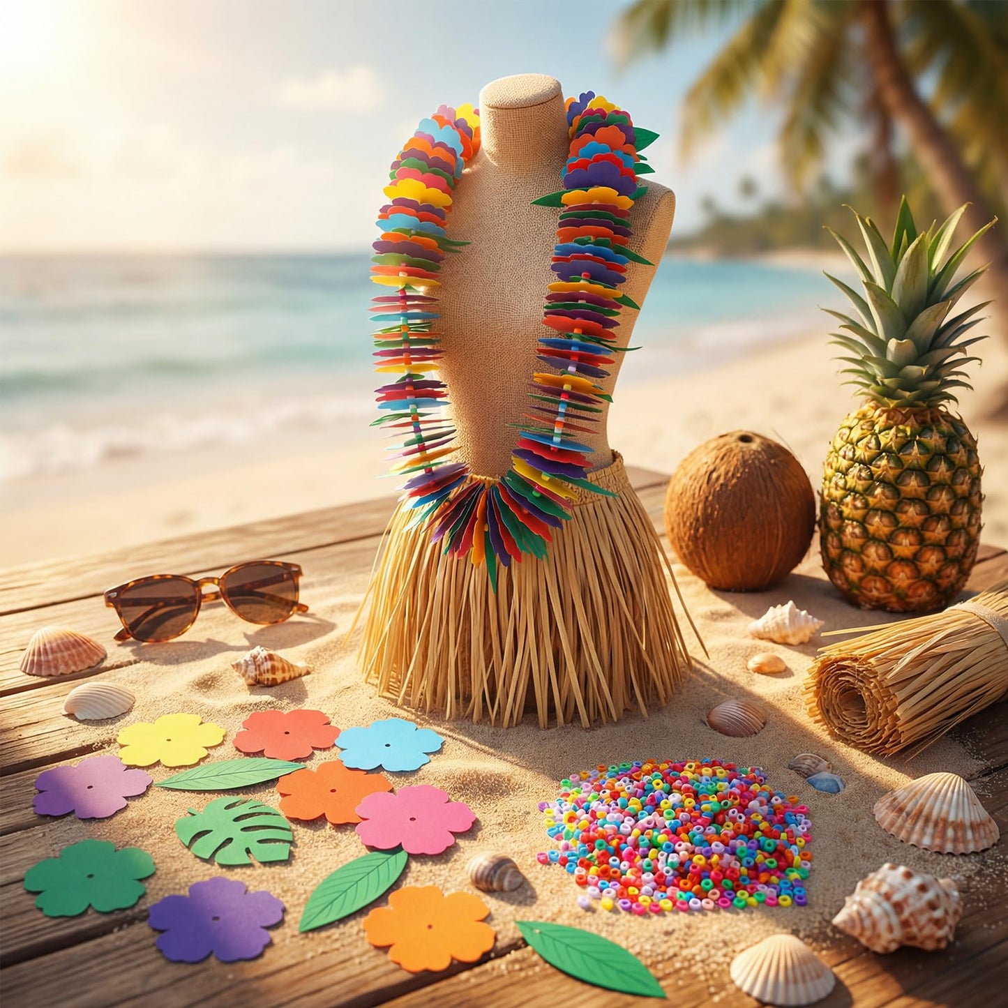 Yunlly Hawaiian Lei Making Craft Kit Makes 24 Paper Flower Necklace VBS Vacation Bible School Supplies Flower Luau Crafts for Hawaiian Luau Tropical Party Decoration DIY Craft (Chic Style)