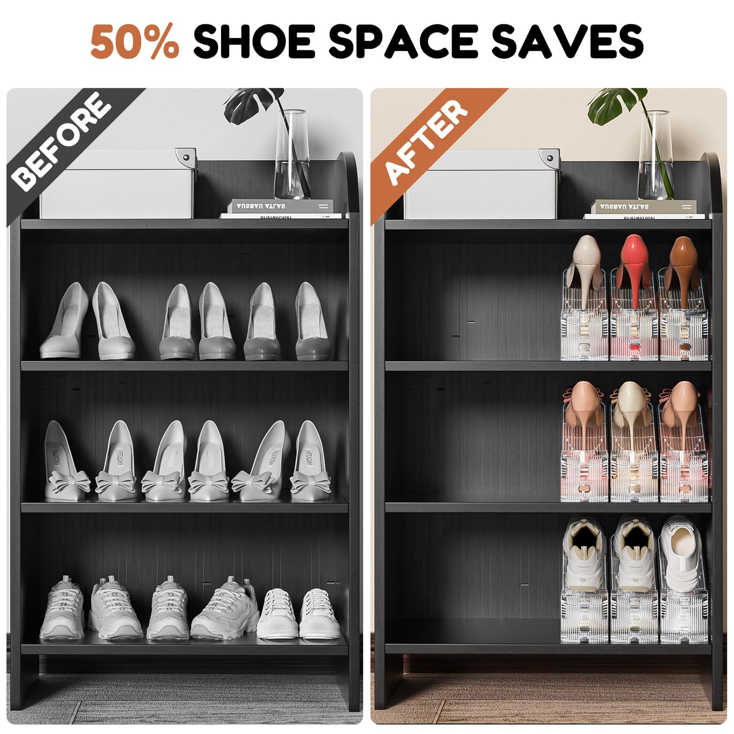 Neprock Shoe Slots Organizer for Closet, 20 Pack Acrylic Shoe Stackers Shoe Rack Holder, 3 Levels Adjustable Thickening Shoe Display Shoe Storage 50% Space Saving Zapateras Organizer (Clear,20 Pack)