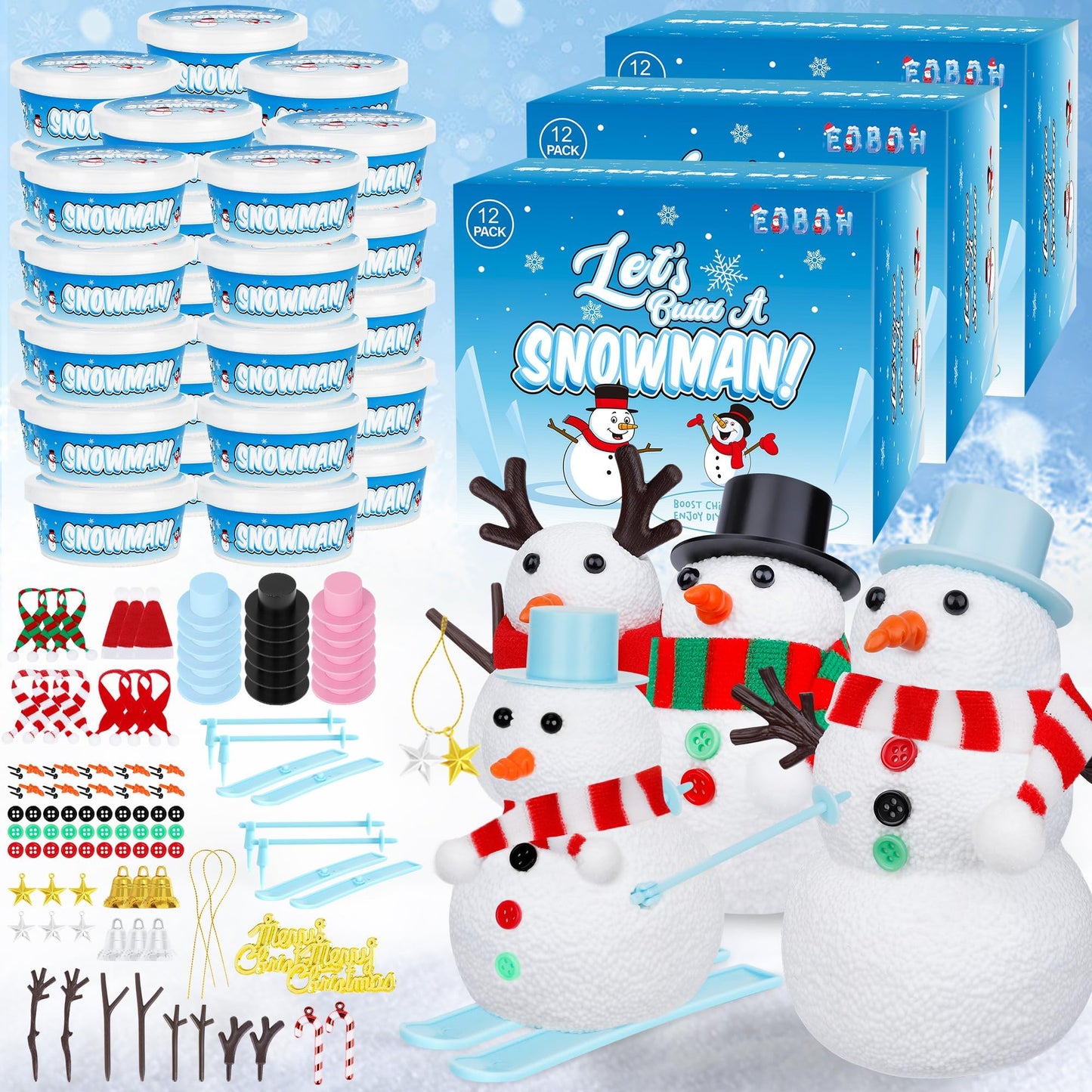 24 Pack Build a Snowman Kit, Christmas DIY Snowman Crafts for Kids Bulk, Snowman Kit Winter Decorations Indoor, Creative Kids Air Dry Clay Modeling Crafts Kit for Christmas Kids Gifts Favor Supplies
