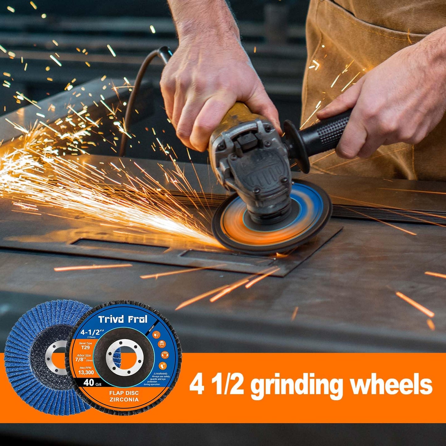 40 Pack Flap Discs 4 1/2 for Angle Grinder Sanding Disc - Trivd Frol 40/60/80/120 Grit T29 Flap Disc, 7/8 Inch Zirconia Abrasive Grinding Wheel Disc for Metal, Wood, Stainless Steel Finishing