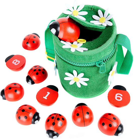 Counting Ladybugs -Montessori Counting Toys for Toddlers -Wooden Educational Learning Toy for Girls&Boys 3 4 5 Year Old - Learn Numbers&Develop Fine Motor Skills -Math Preschool Kids Activity