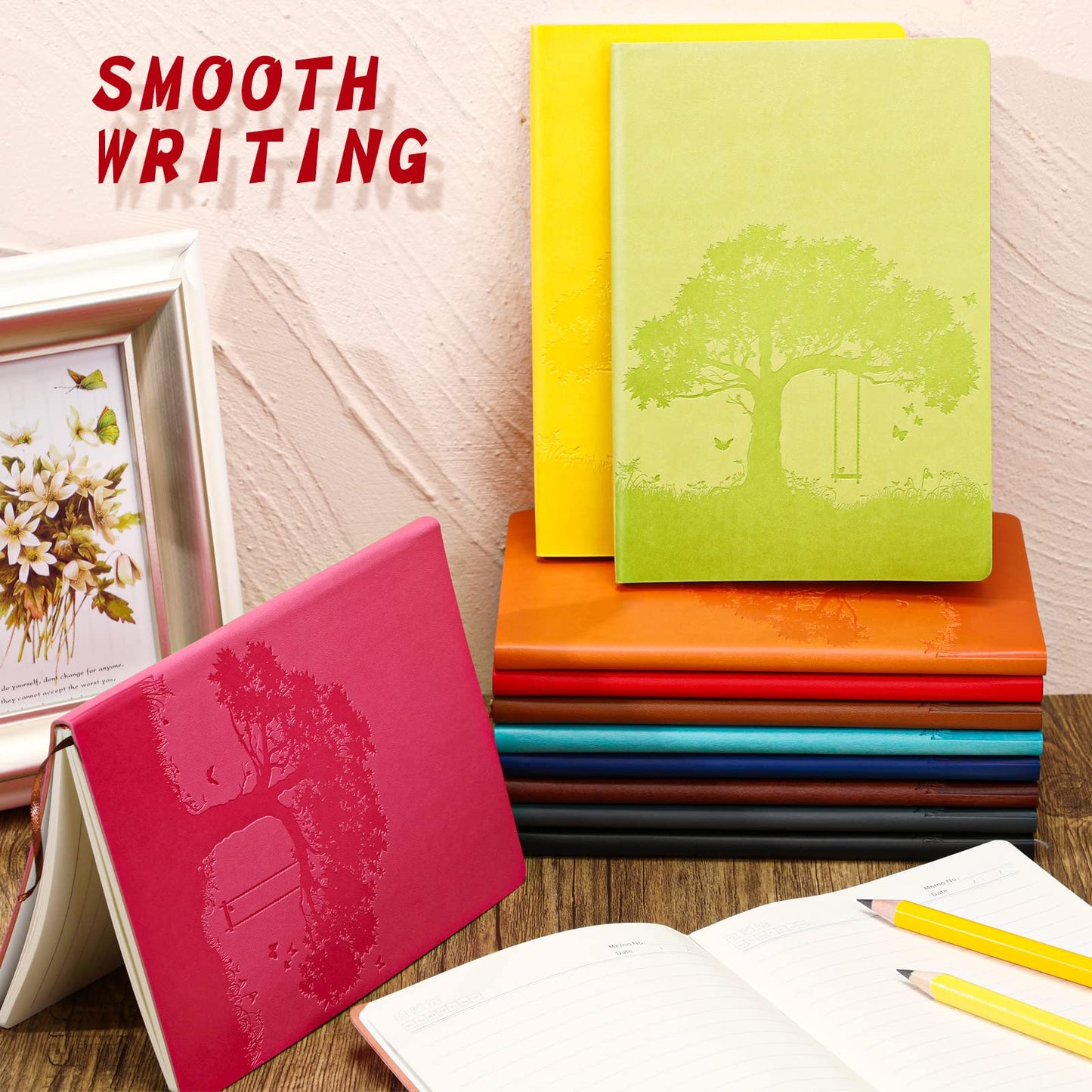 TaoBary 24 Pcs A5 PU Leather Journals Bulk Colorful Tree Journal Notebook Soft Leather Cover Lined Ruled Writing Notebook for Office Back to School Volunteer Group Team (Bright Colors)