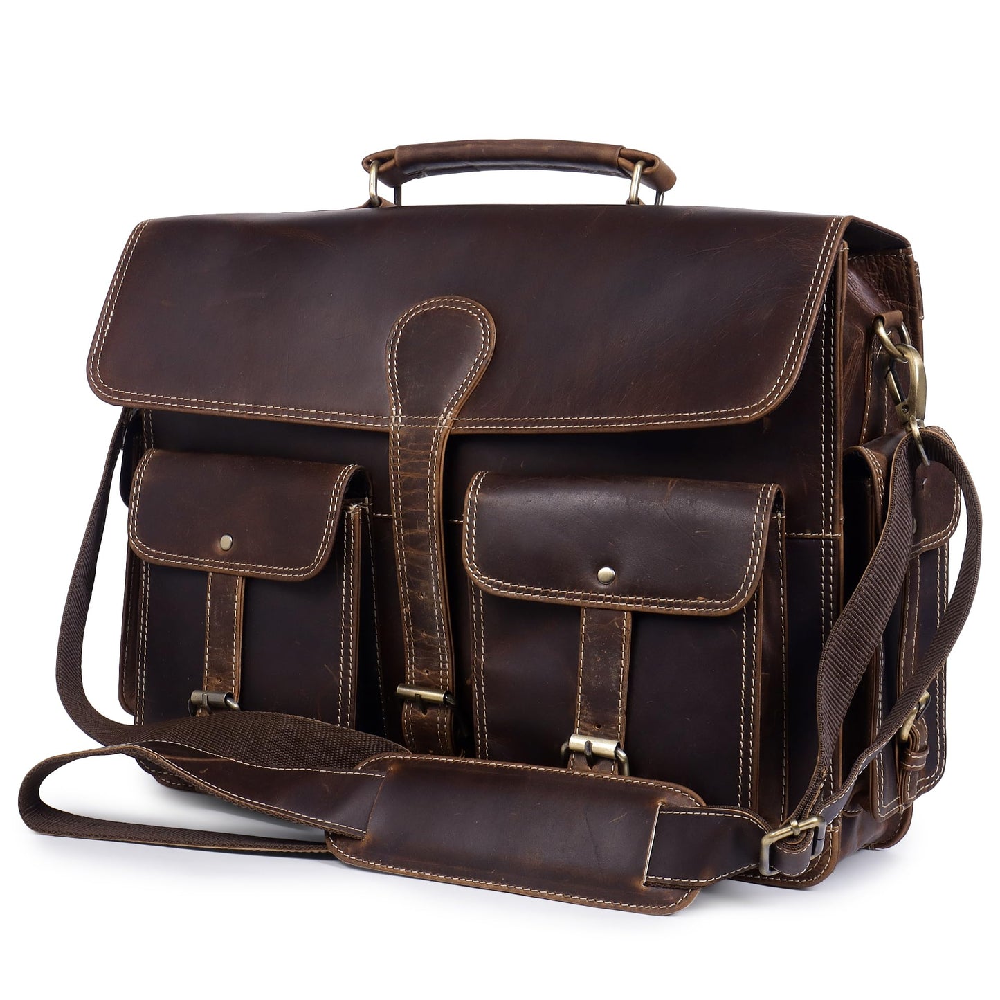 TRISKY Leather Laptop Bag for Men Satchel Briefcases for Men and Women for Office Work, College, Gifting, Travel with Mens Shoulder Bags Crossbody Mens Messenger Bags 16 inch Laptop Bag - Brown