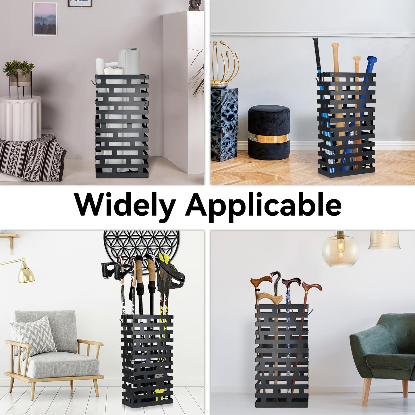 Invech 23 Inch Umbrella Holder for Indoor Entryway, Large Metal Umbrella Stand with Removable Water Tray and Hooks, Umbrella Rack Storage for Home, Office, Hotel